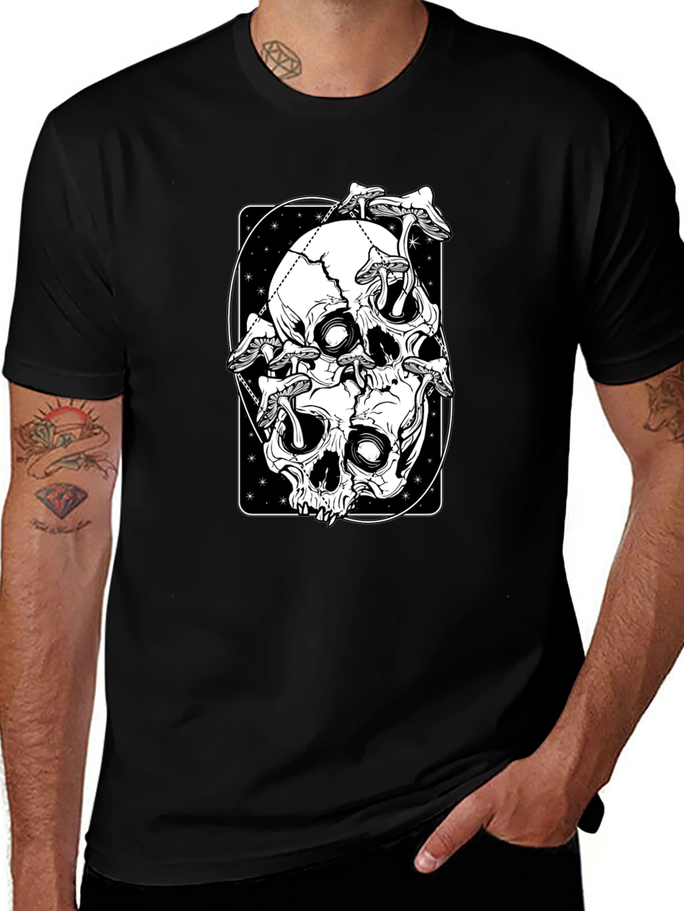 Skull & Mushroom Graphic Tee - Black