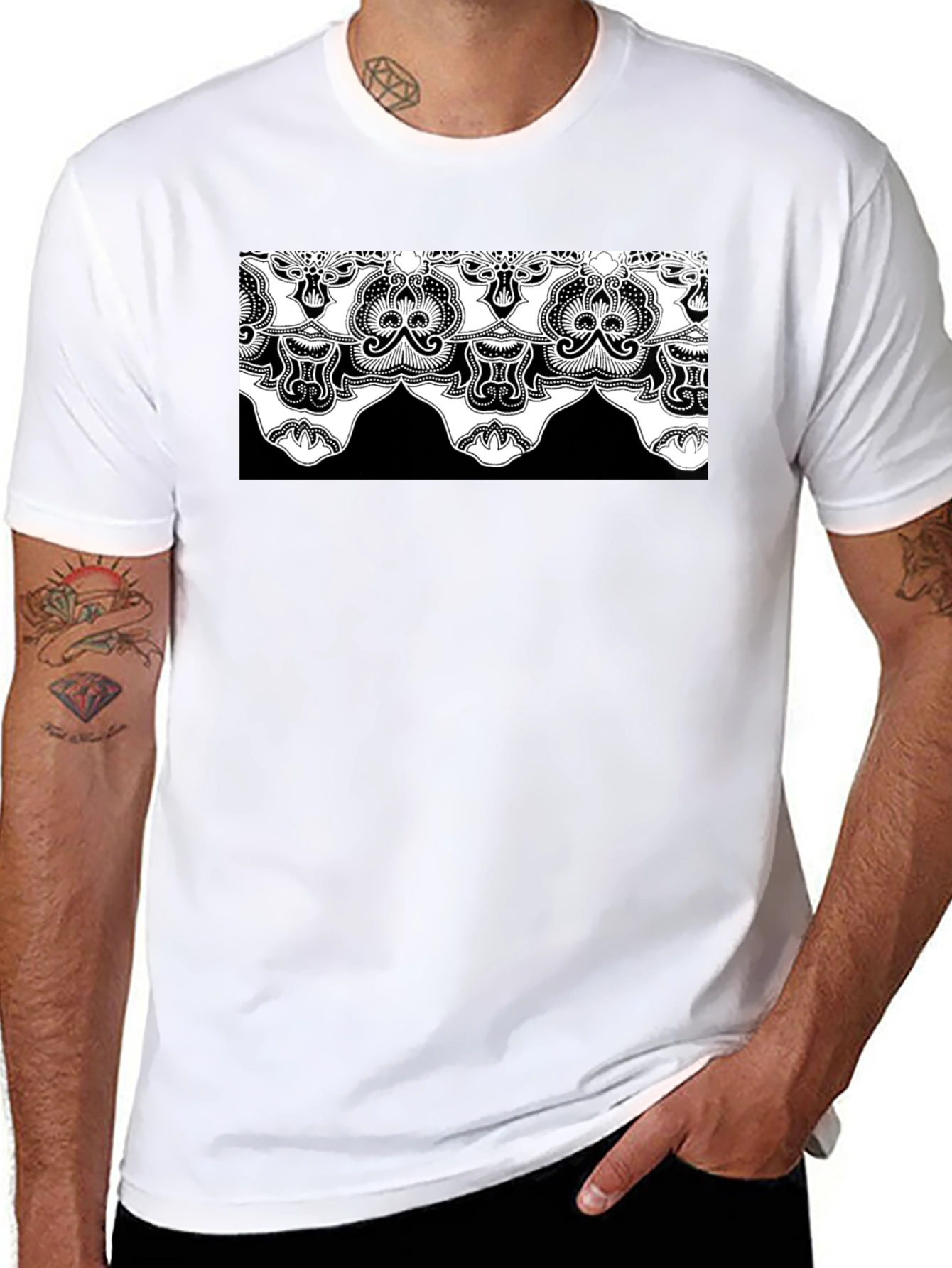 Ornate Lace Design Black T-Shirt