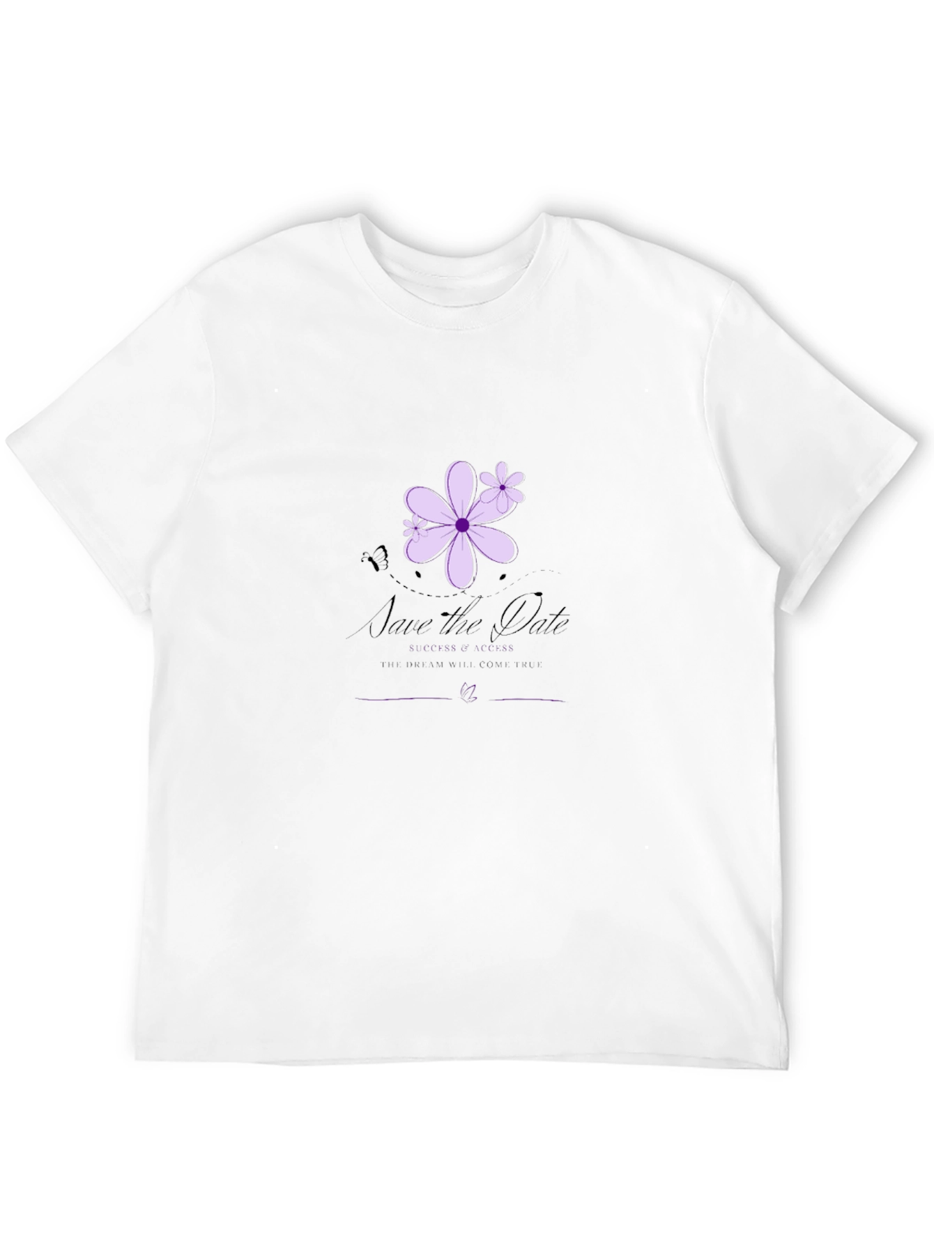 Elegant Black T-Shirt with Floral Save-the-Date Design