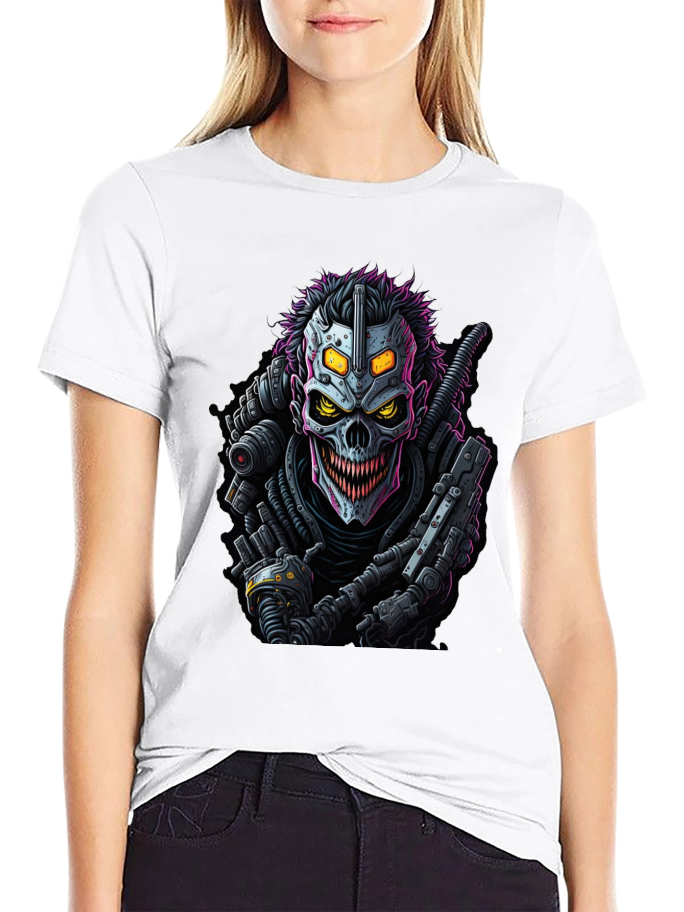 Cyberpunk Skull Graphic Tee - Black