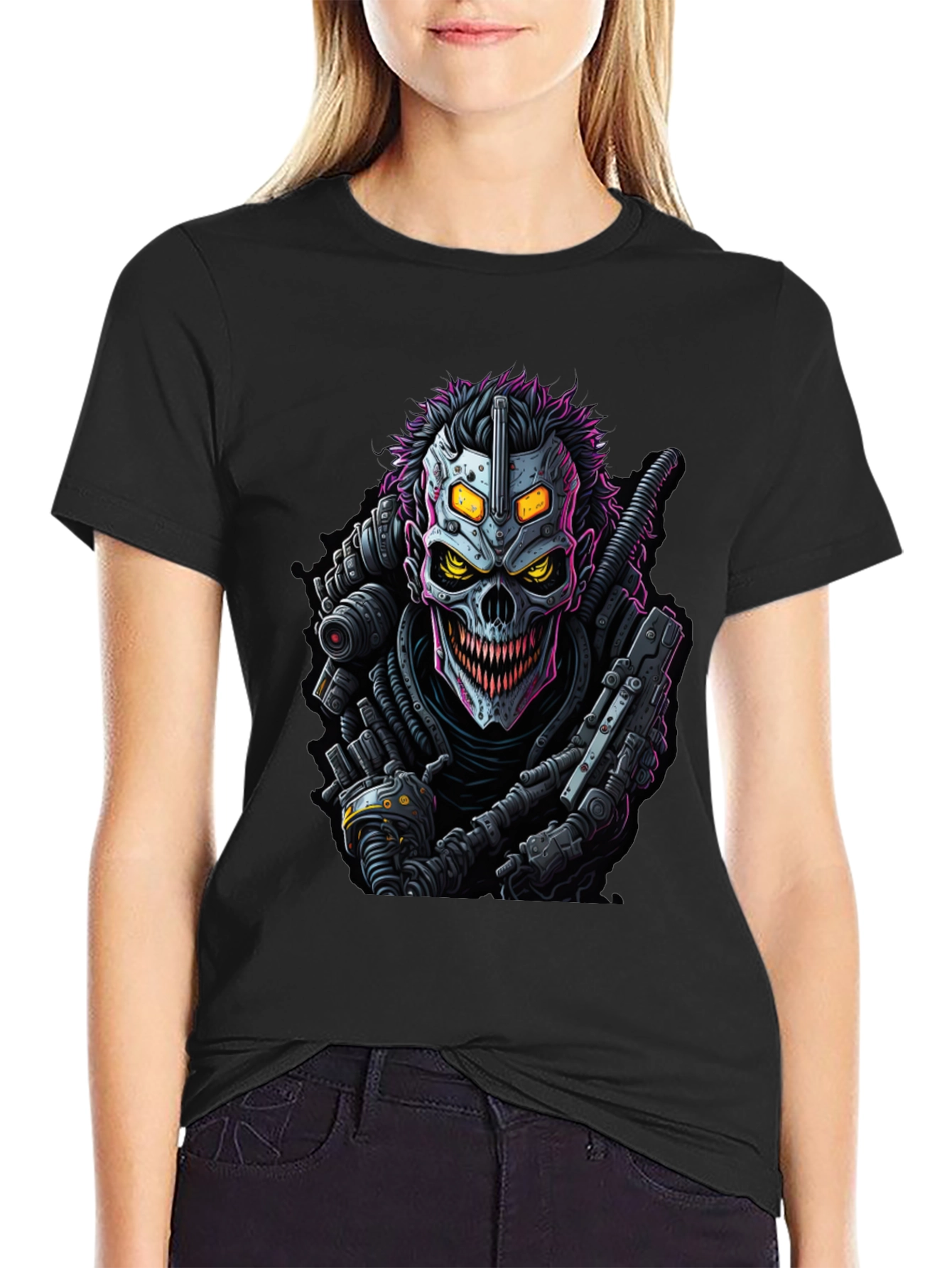 Cyberpunk Skull Graphic Tee - Black