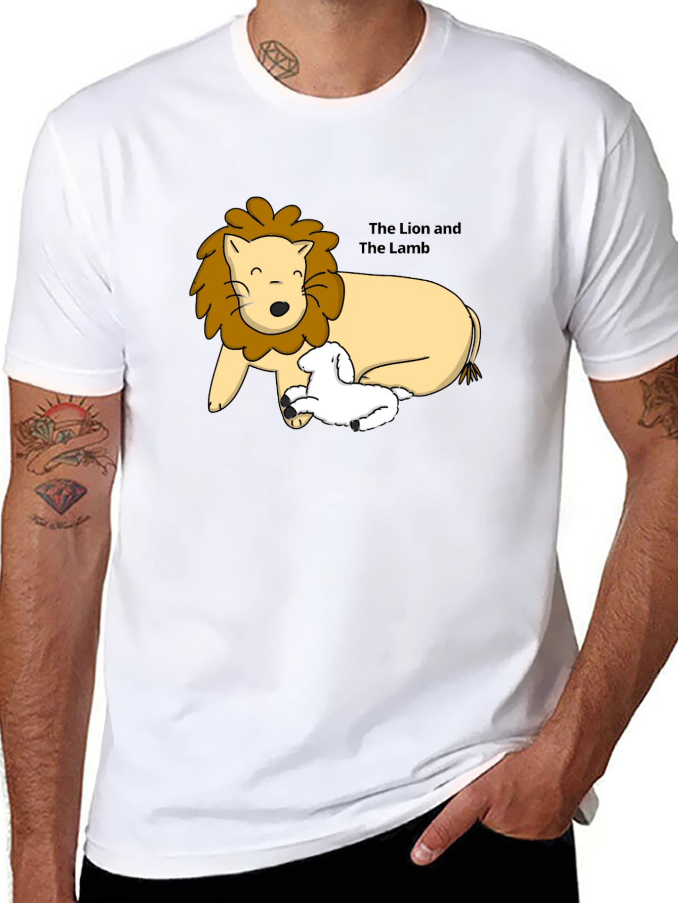 Lion and Lamb Graphic Tee - Black Cotton T-Shirt