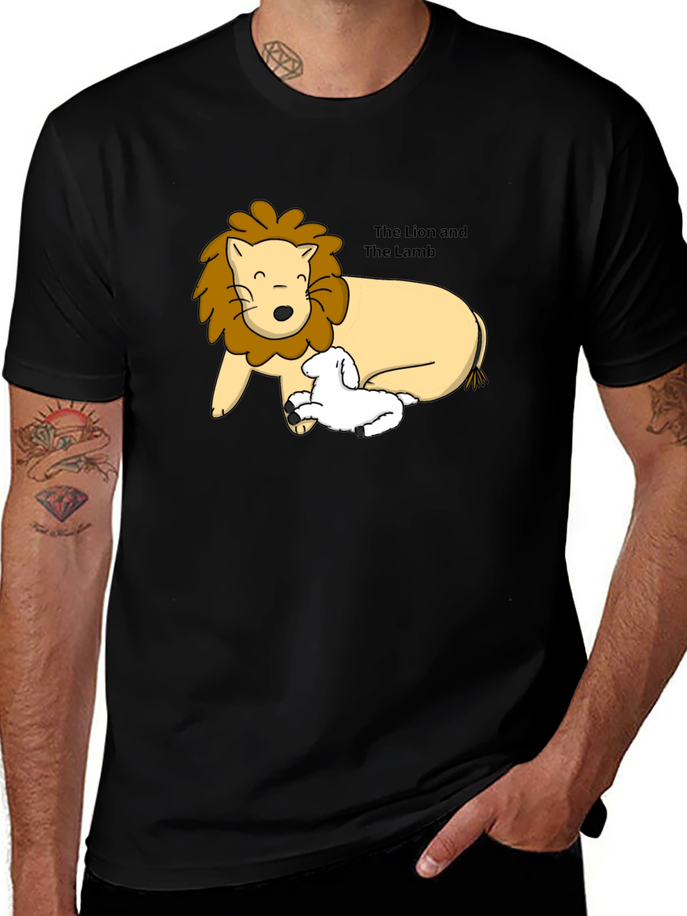 Lion and Lamb Graphic Tee - Black Cotton T-Shirt