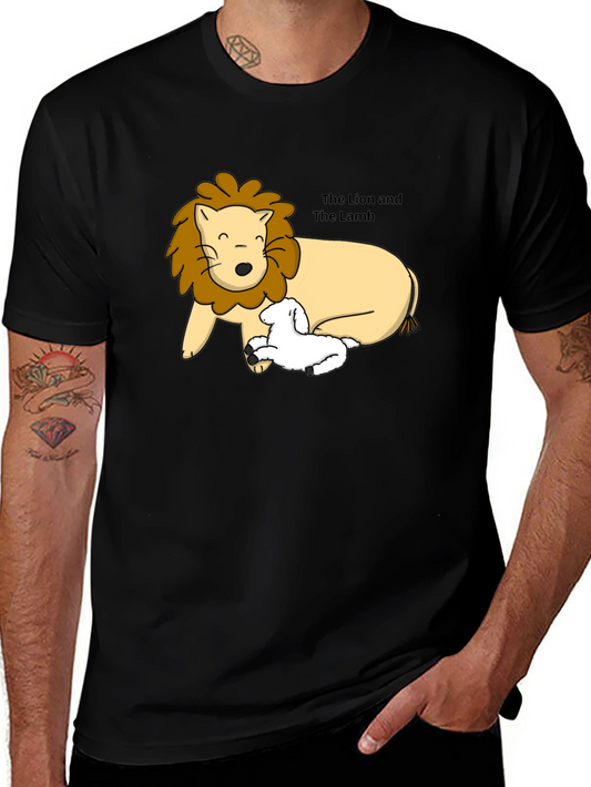 Lion and Lamb Graphic Tee - Black Cotton T-Shirt