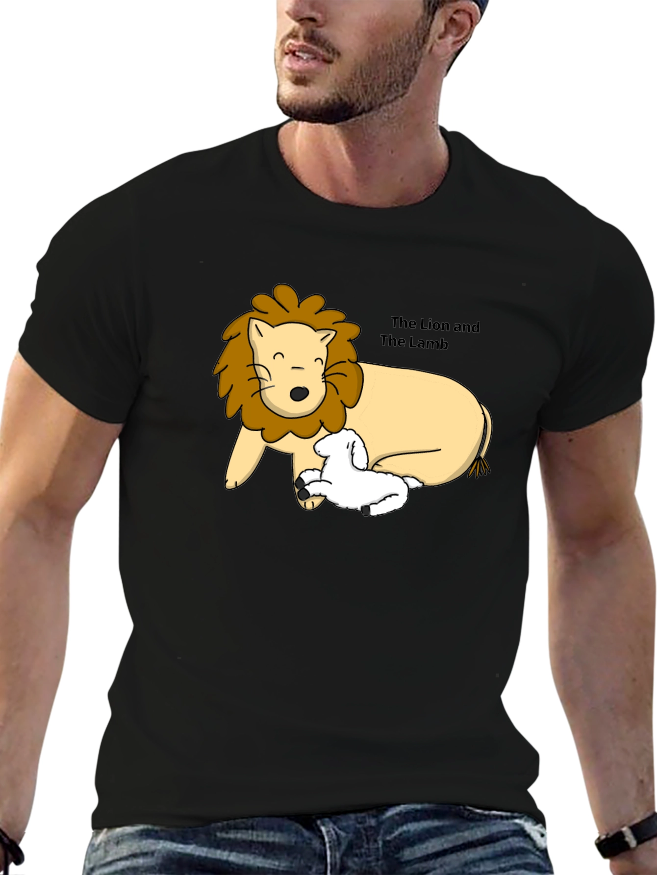 Lion and Lamb Graphic Tee - Black Cotton T-Shirt