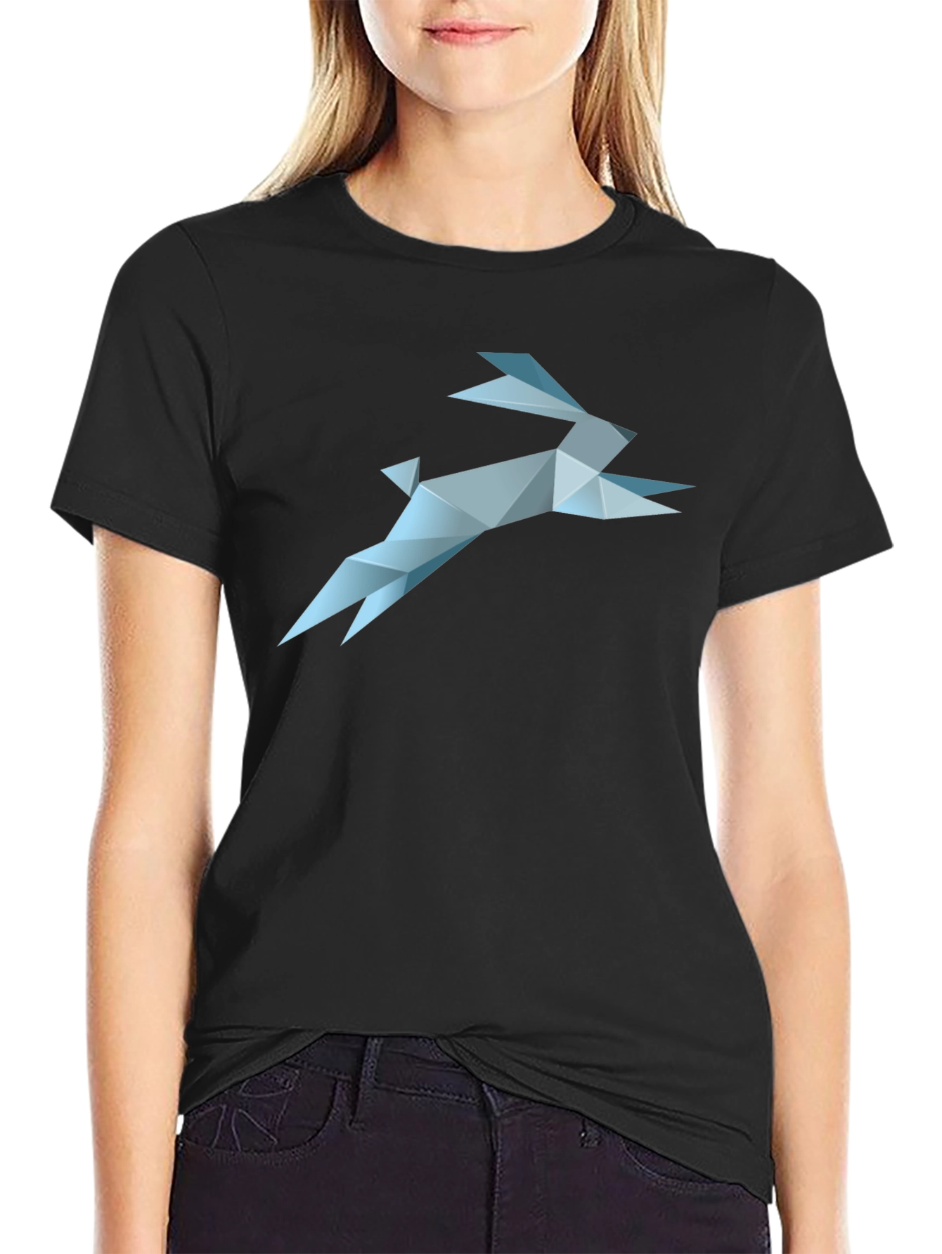 Geometric Rabbit Graphic Tee - Black