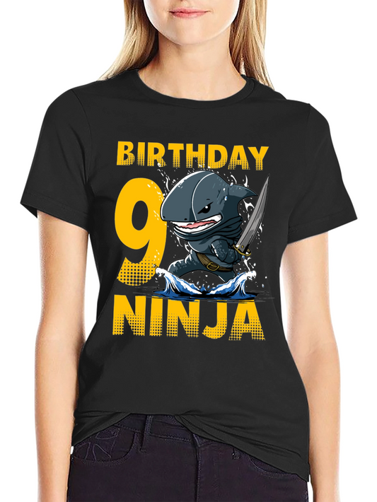 Birthday Shark Ninja T-Shirt - 9 Years Old