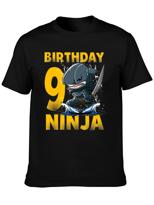 Birthday Shark Ninja T-Shirt - 9 Years Old