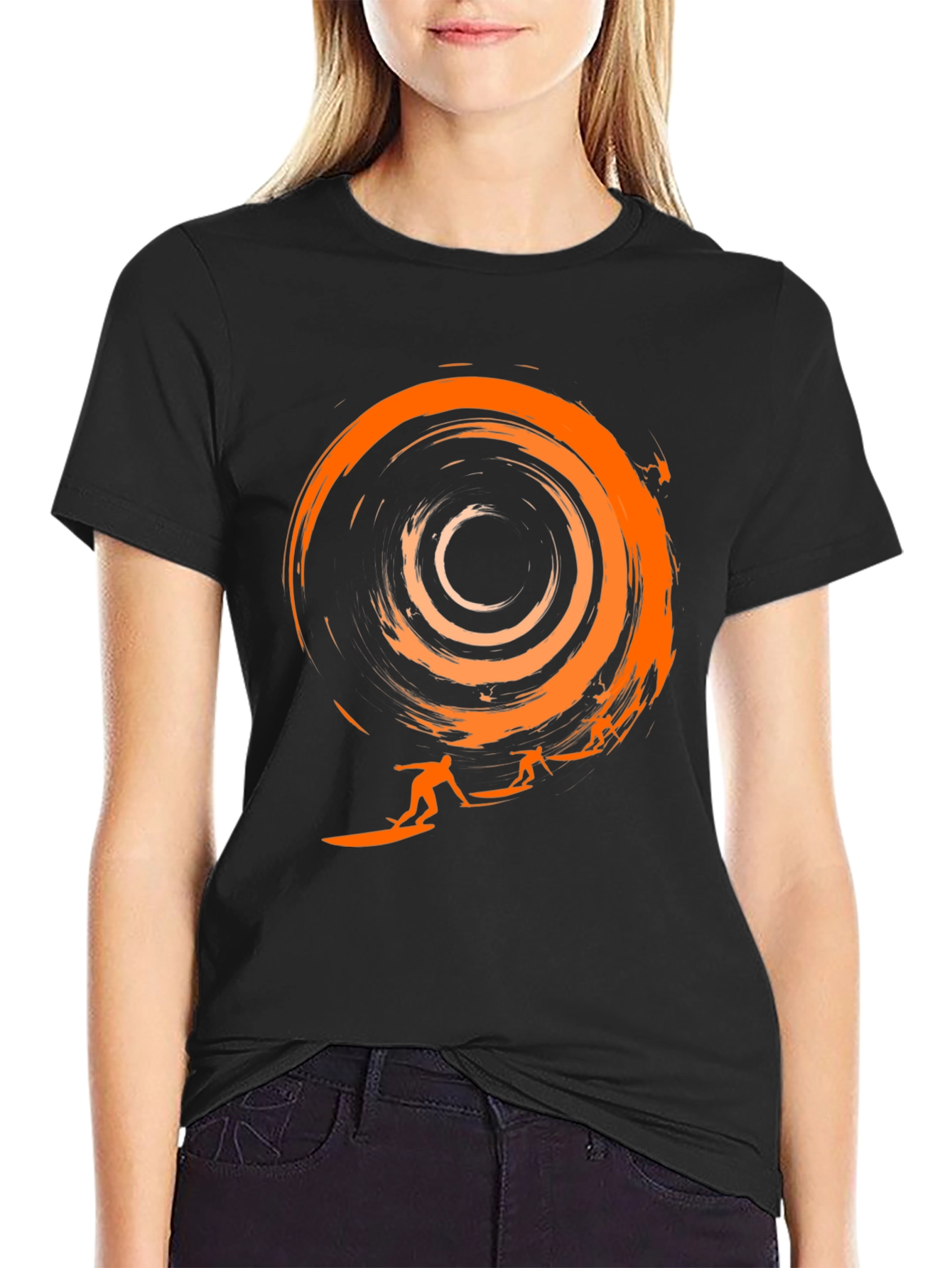 Surfer Silhouette Graphic Tee - Black Cotton T-Shirt