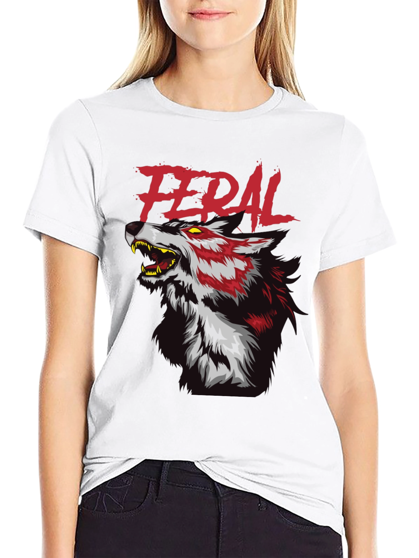 Feral Wolf Graphic Tee - Black Cotton T-Shirt