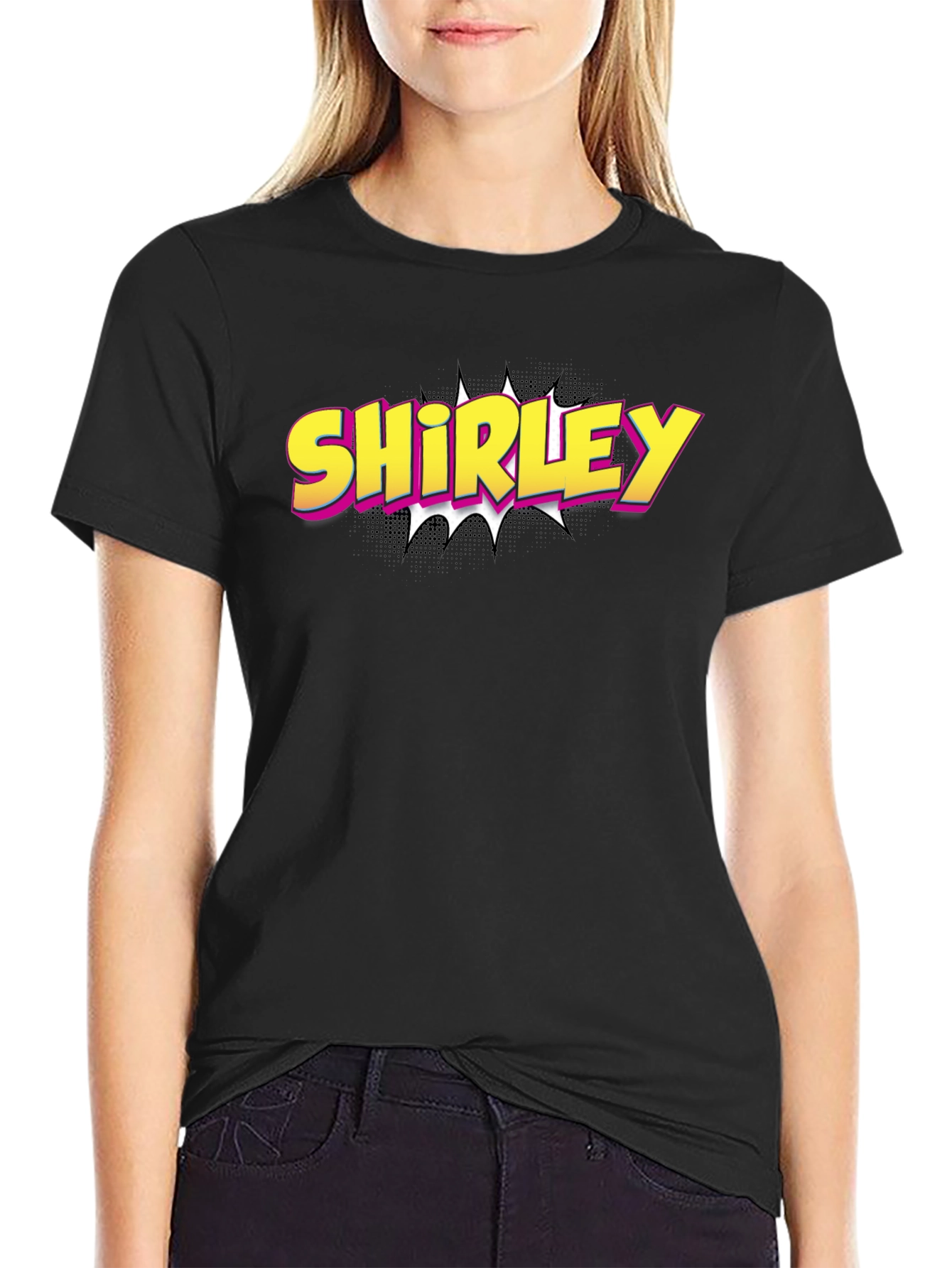 Shirley Comic Book Style Graphic Tee - Black