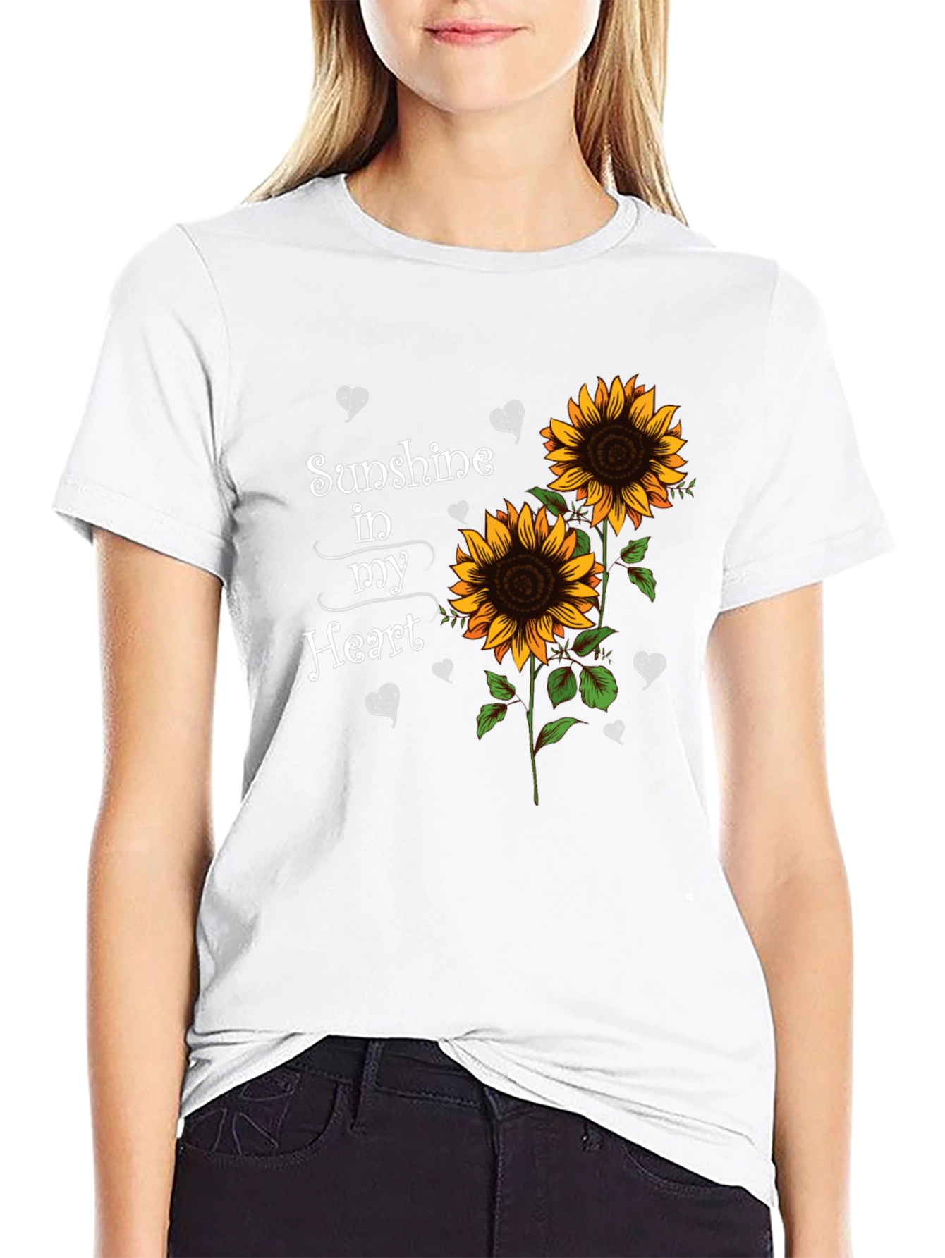 Sunflower Sunshine Heart Black T-Shirt