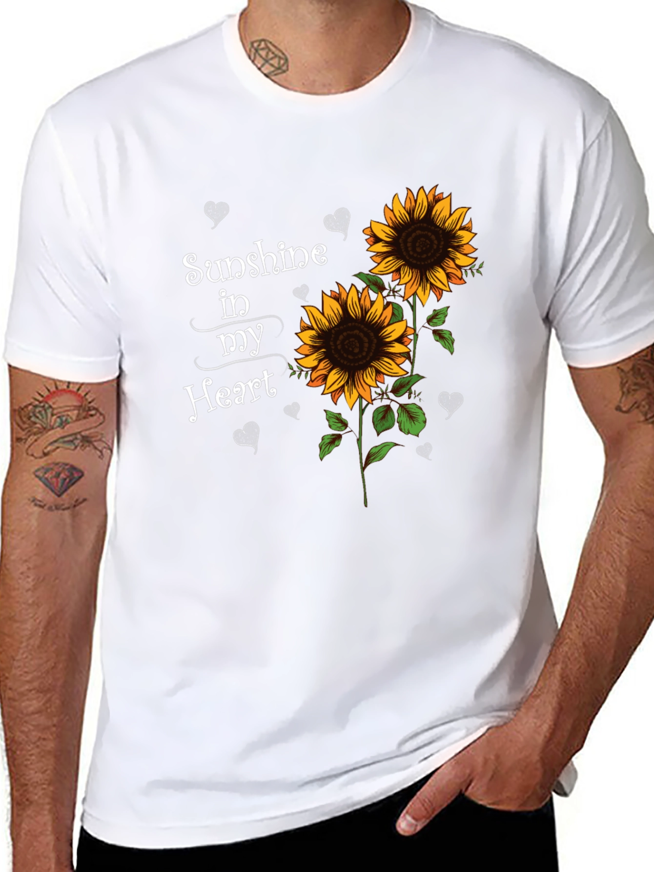 Sunflower Sunshine Heart Black T-Shirt