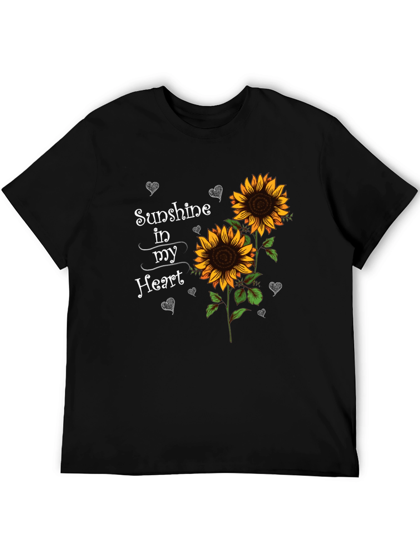 Sunflower Sunshine Heart Black T-Shirt