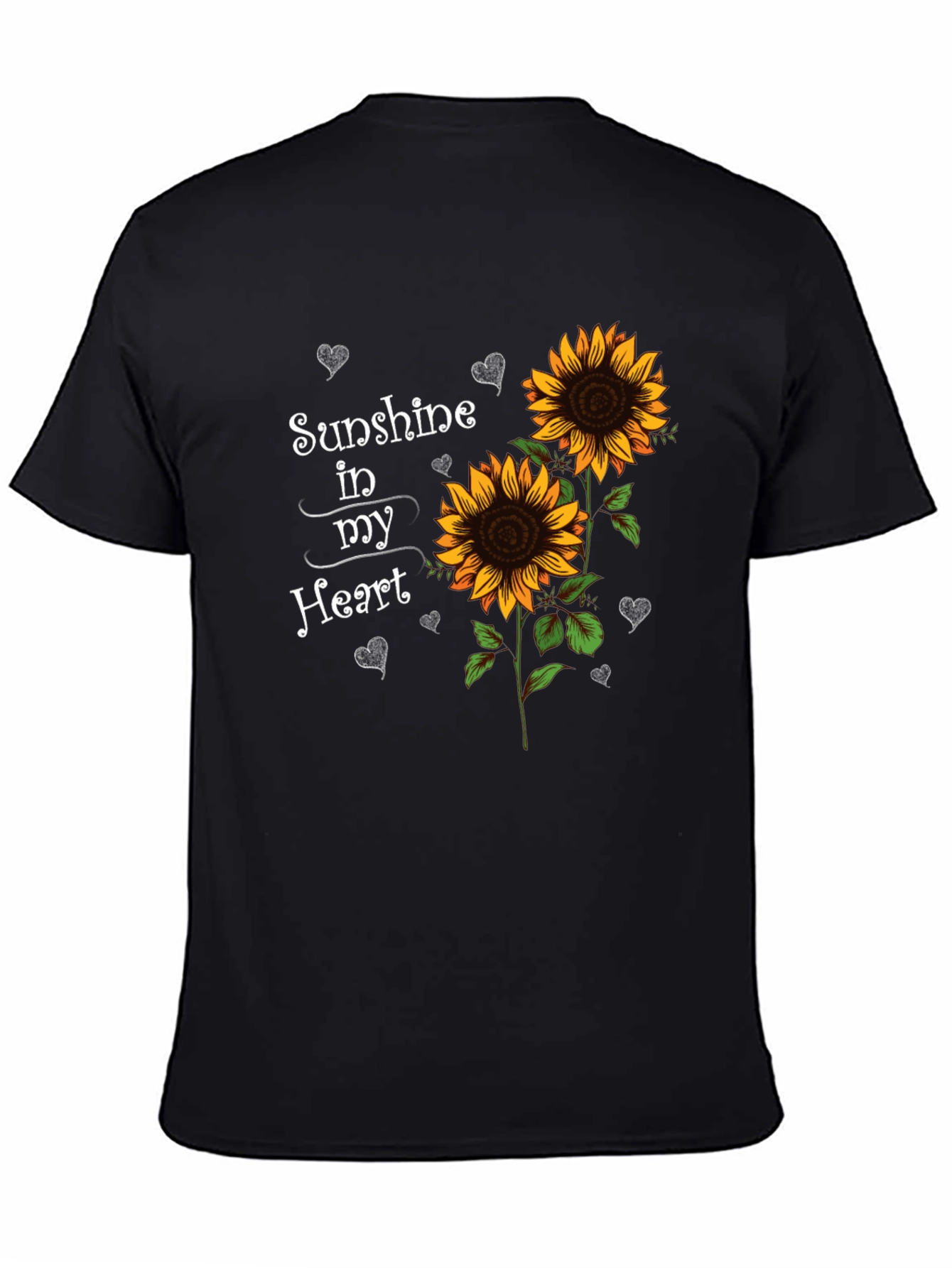 Sunflower Sunshine Heart Black T-Shirt
