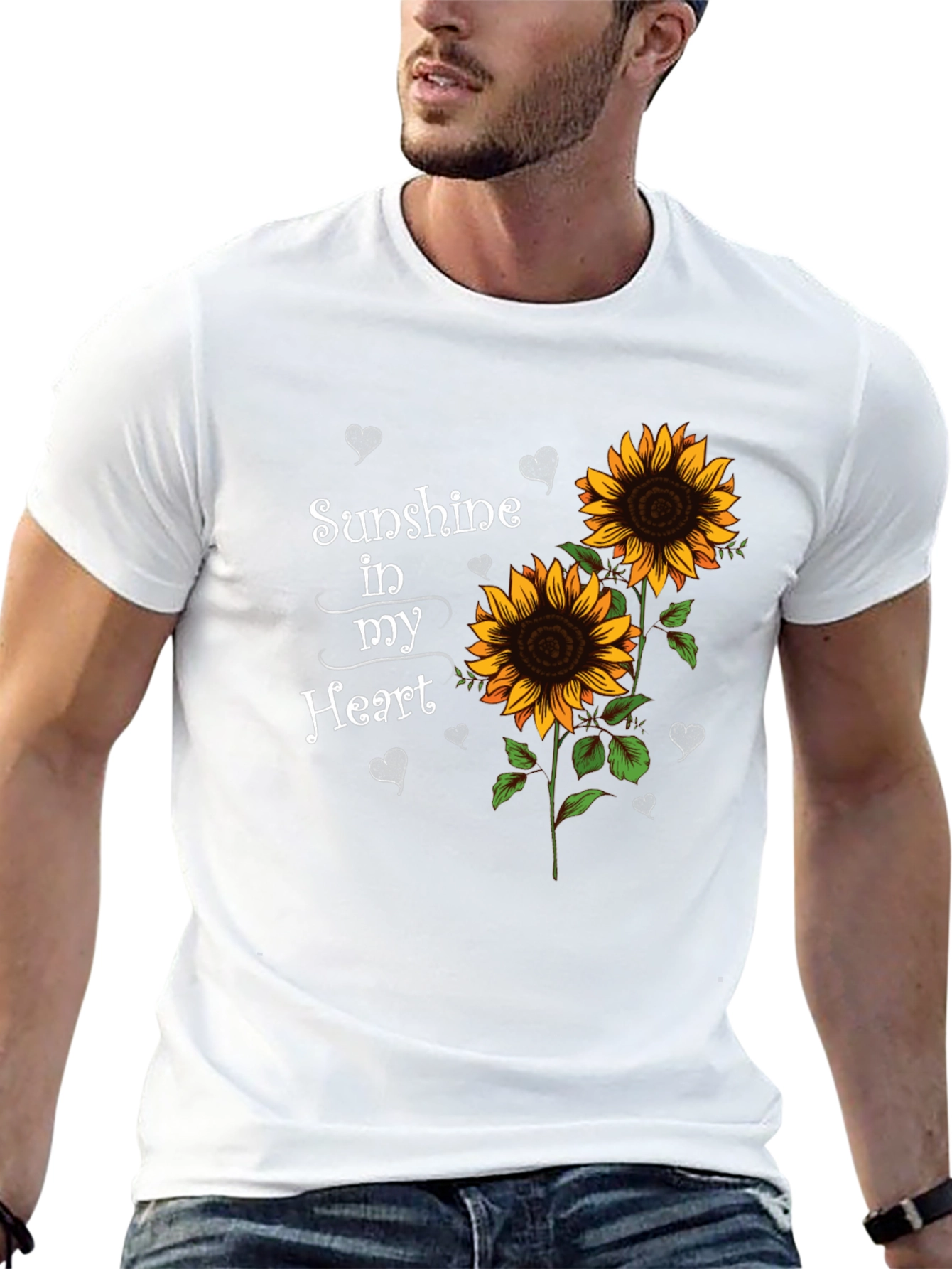 Sunflower Sunshine Heart Black T-Shirt