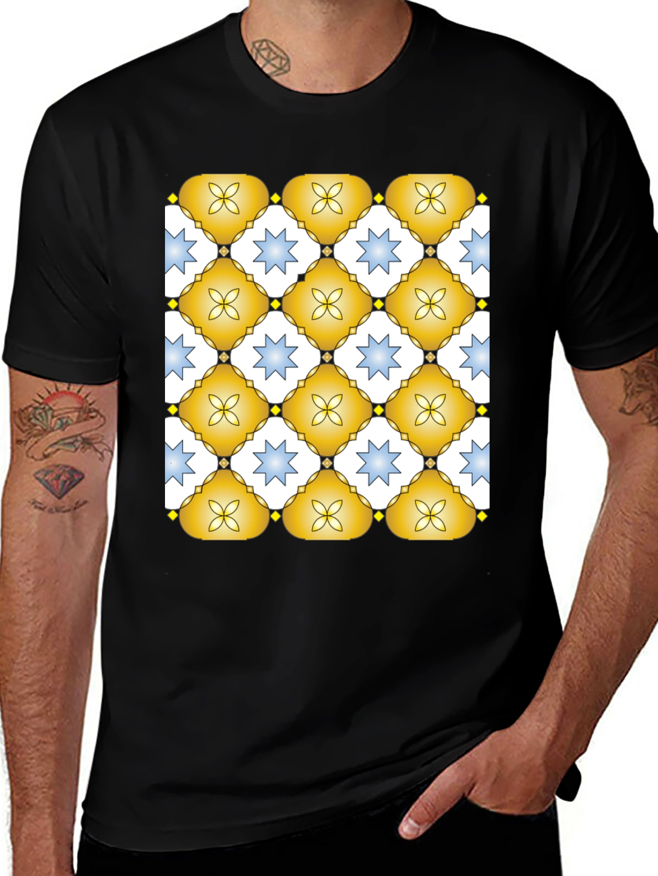 Patterned Crew Neck T-Shirt