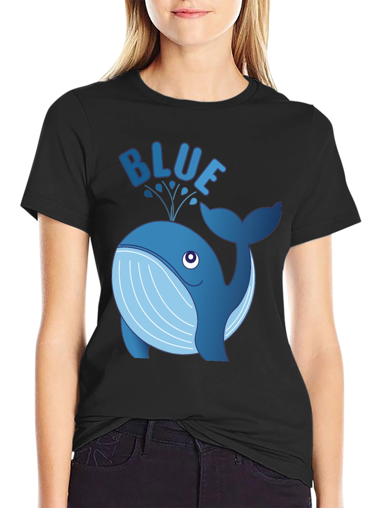 Blue Whale Graphic Tee - Black Cotton T-Shirt