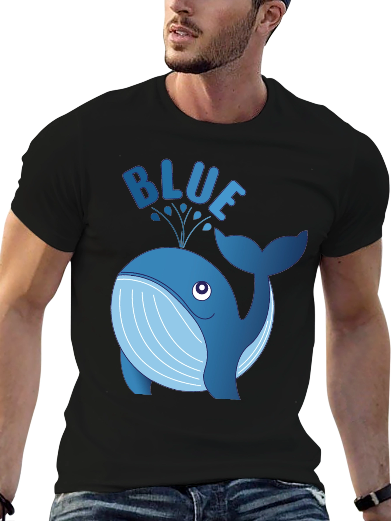 Blue Whale Graphic Tee - Black Cotton T-Shirt