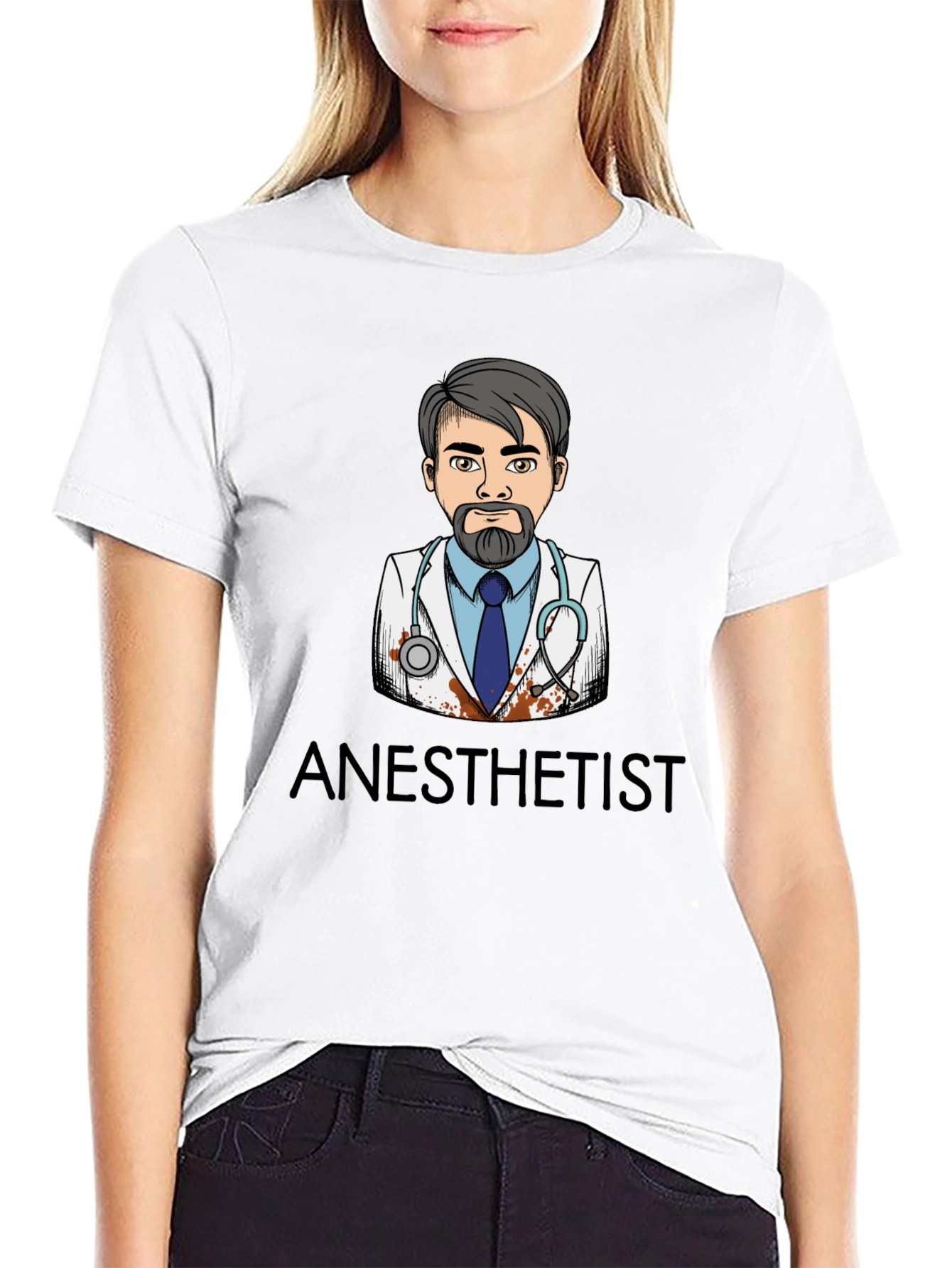 Anesthetist Cartoon Graphic Black T-Shirt