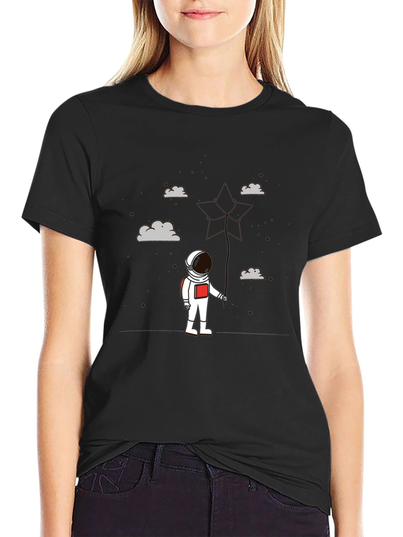 Astronaut in Clouds Graphic Tee - Modern Black T-Shirt