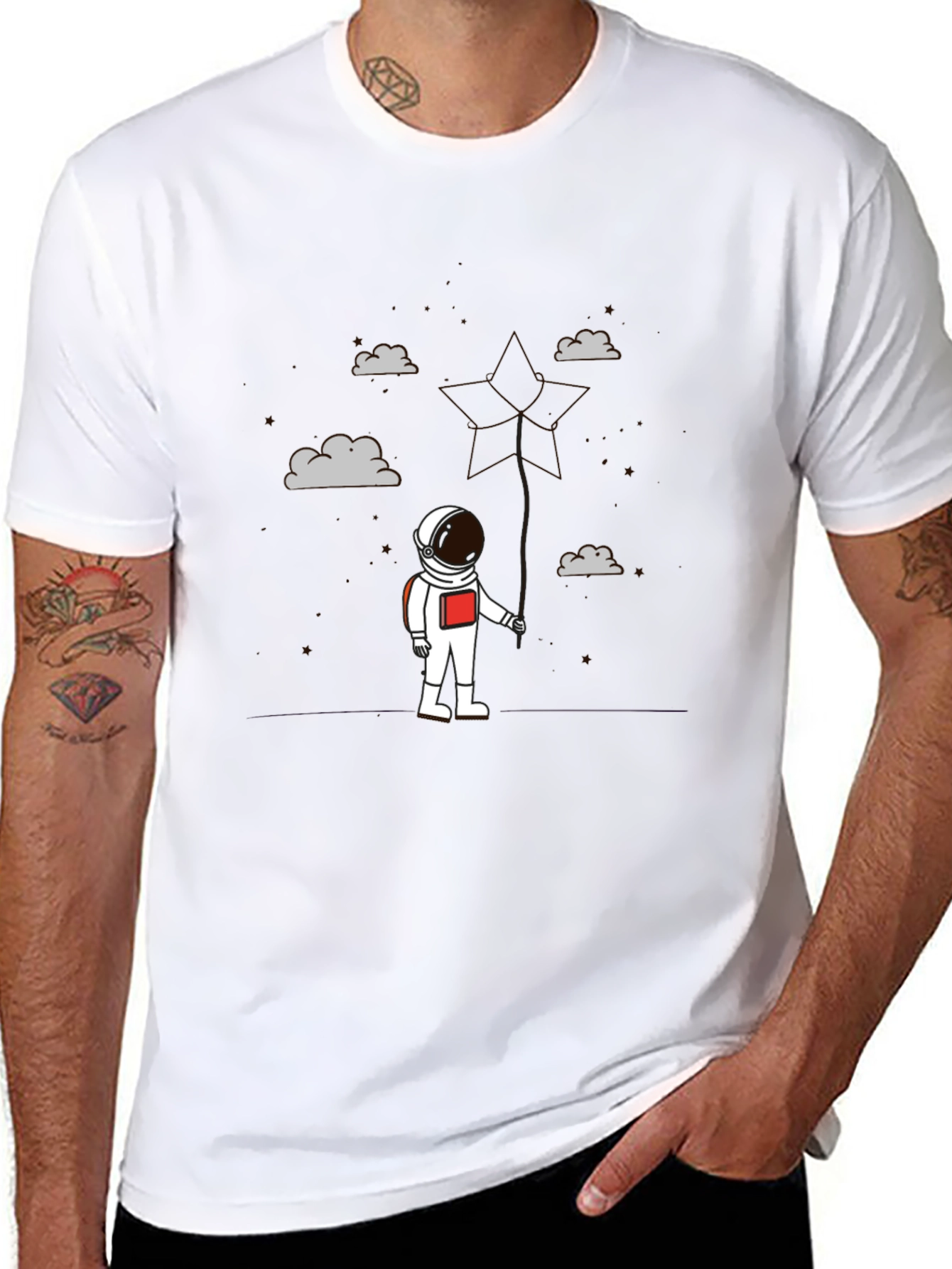 Astronaut in Clouds Graphic Tee - Modern Black T-Shirt