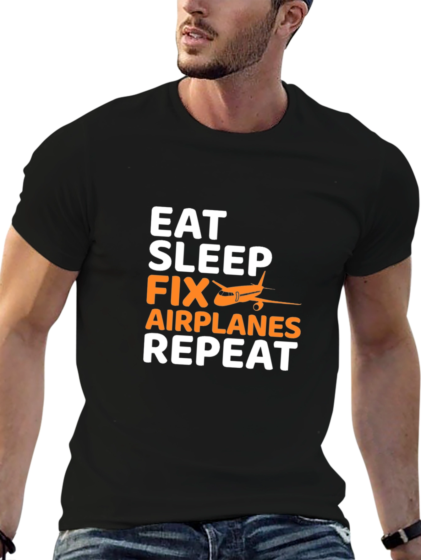 Eat Sleep Fix Airplanes Repeat Black T-Shirt