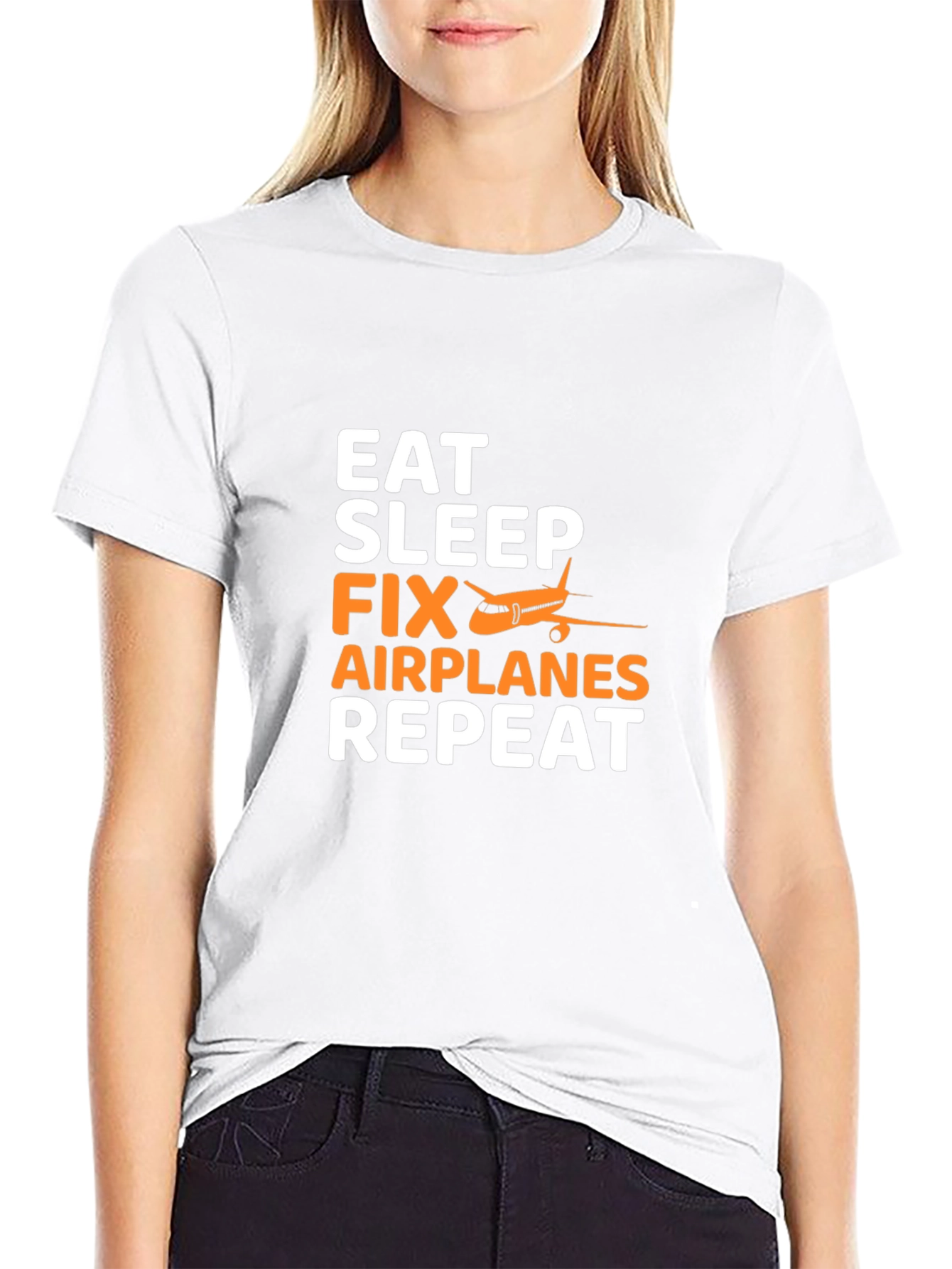 Eat Sleep Fix Airplanes Repeat Black T-Shirt