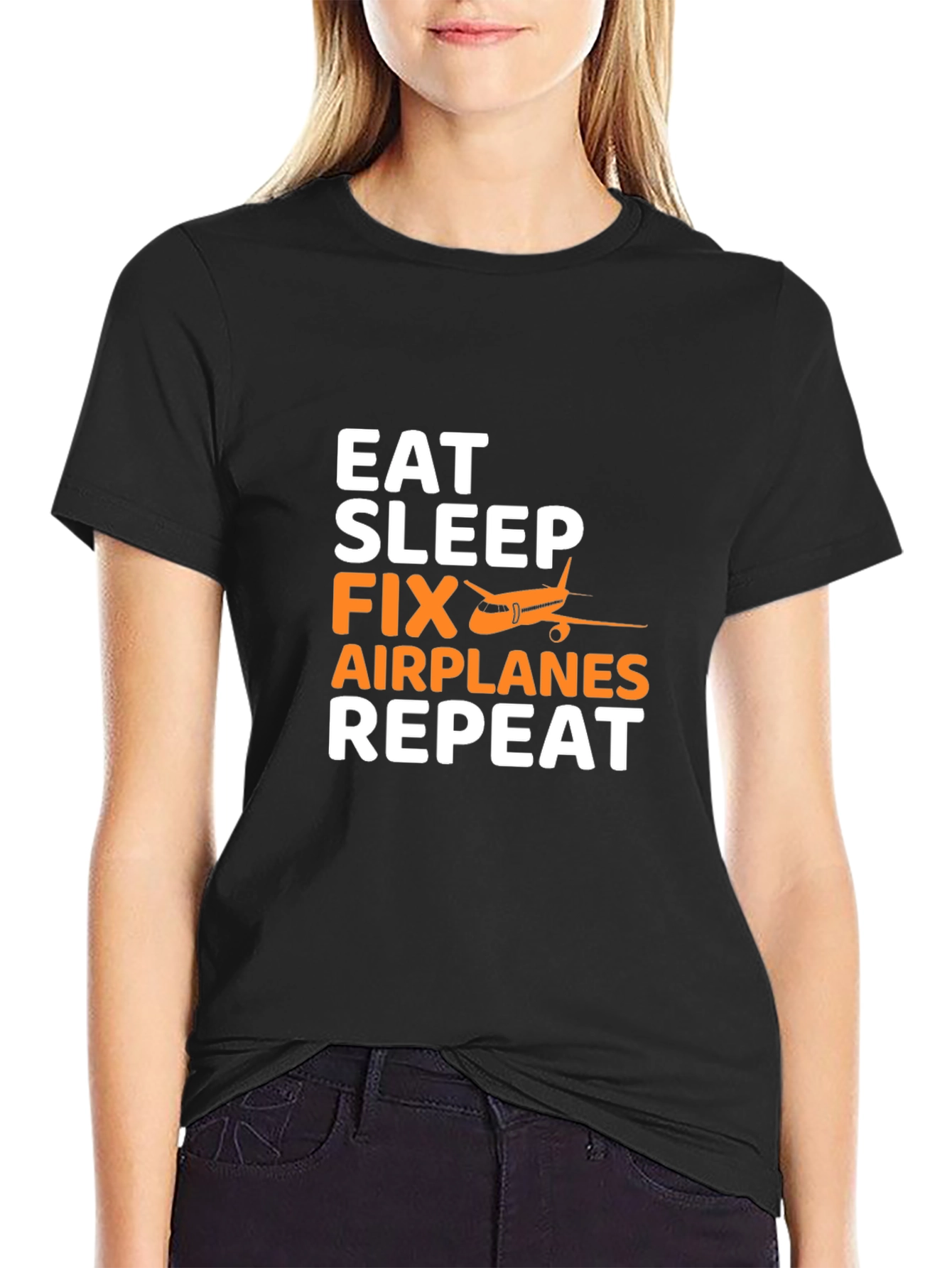 Eat Sleep Fix Airplanes Repeat Black T-Shirt