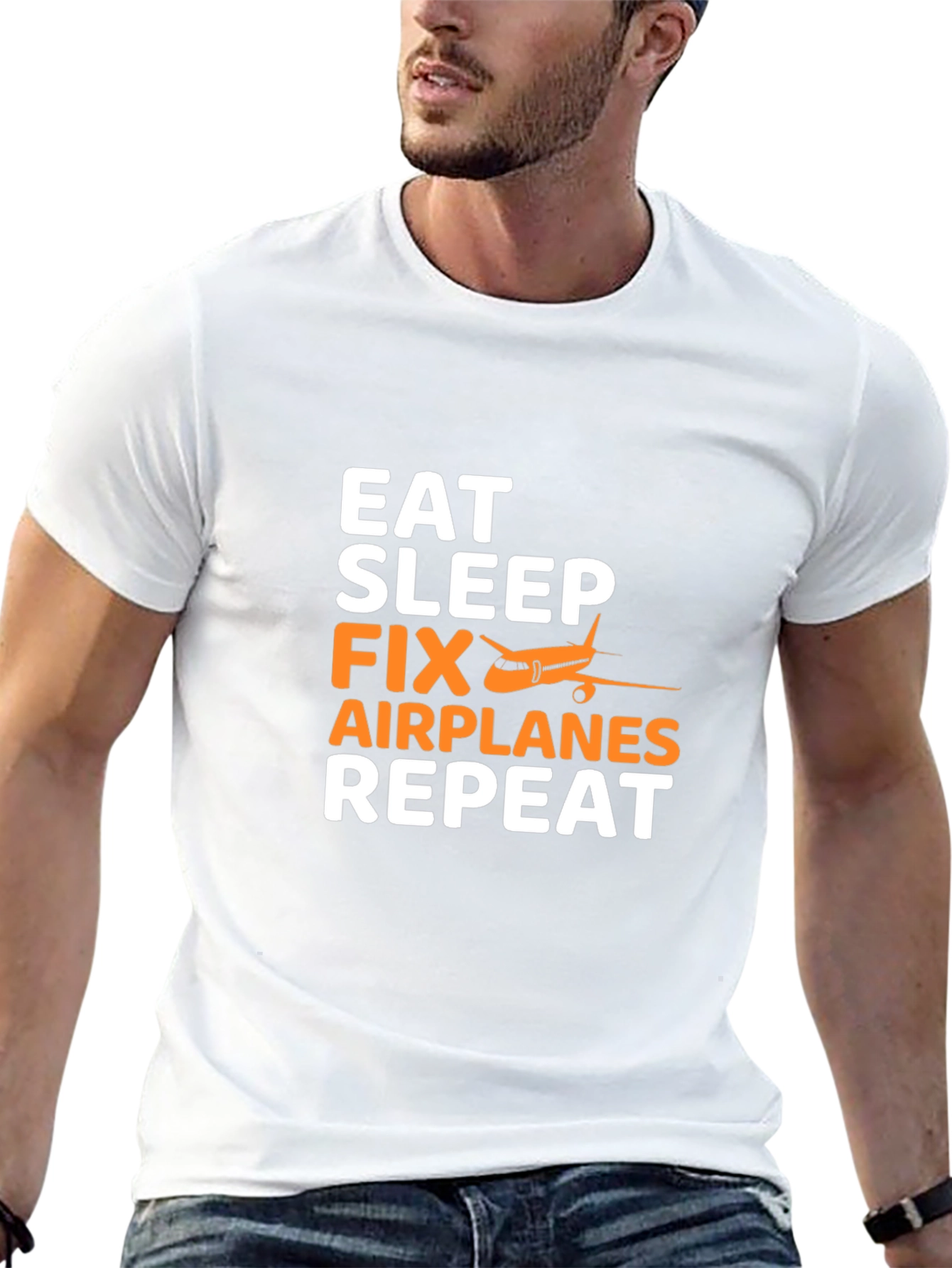 Eat Sleep Fix Airplanes Repeat Black T-Shirt