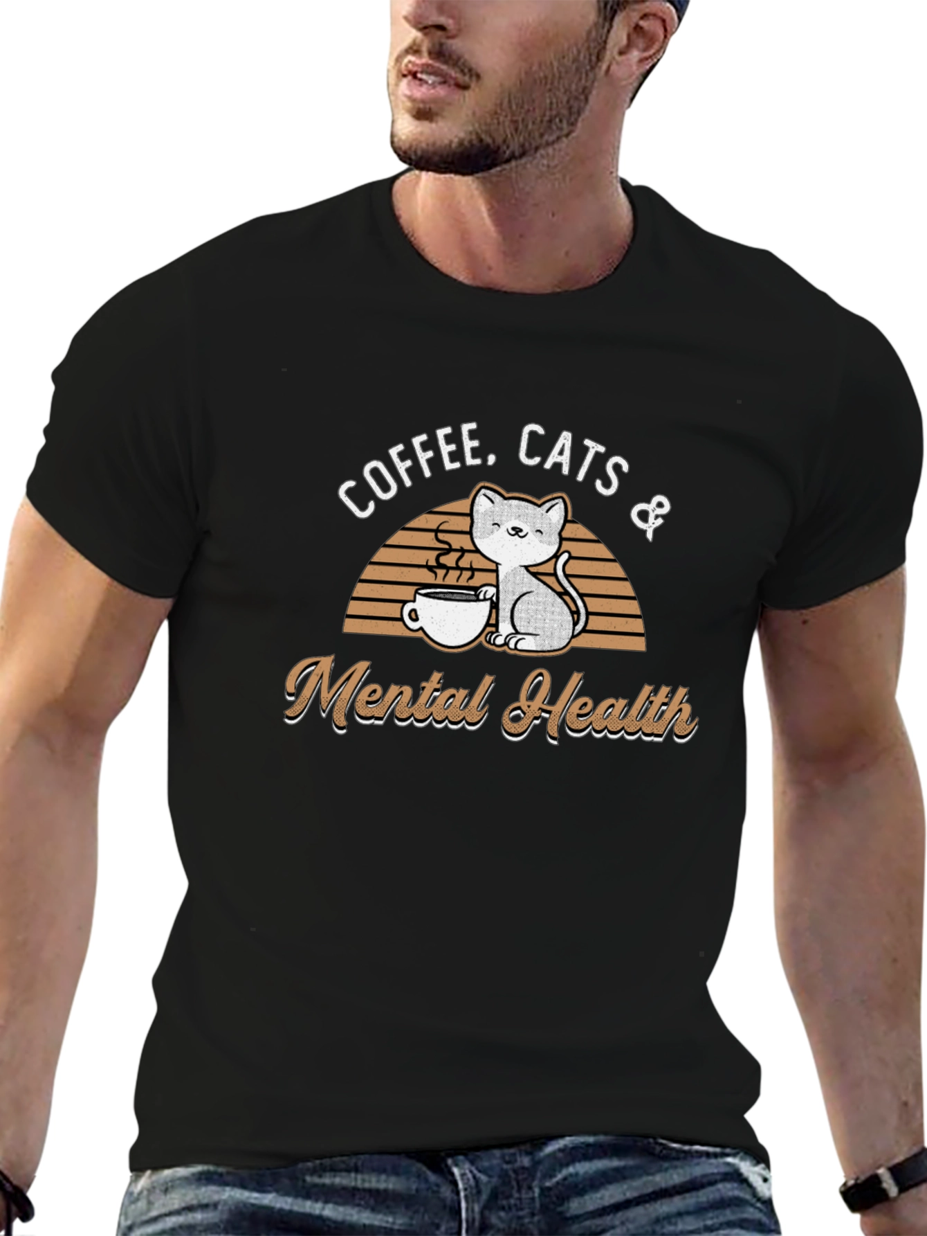 Coffee Cats & Mental Health Graphic T-Shirt