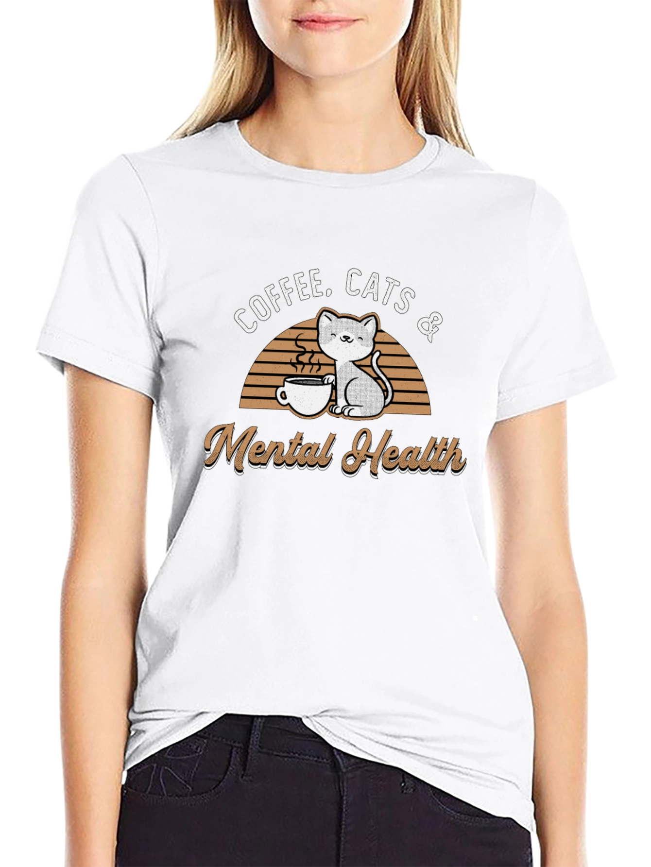 Coffee Cats & Mental Health Graphic T-Shirt