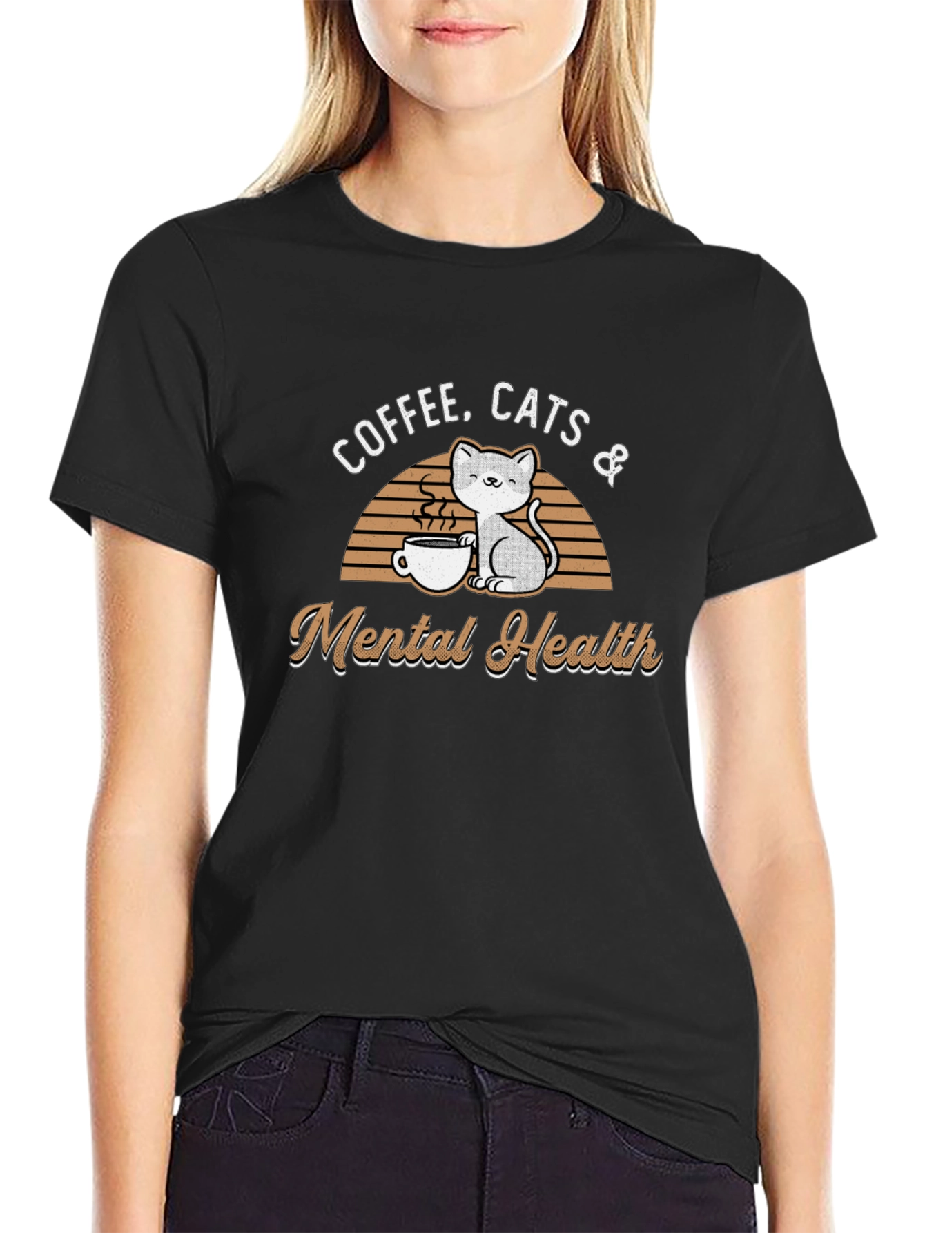 Coffee Cats & Mental Health Graphic T-Shirt