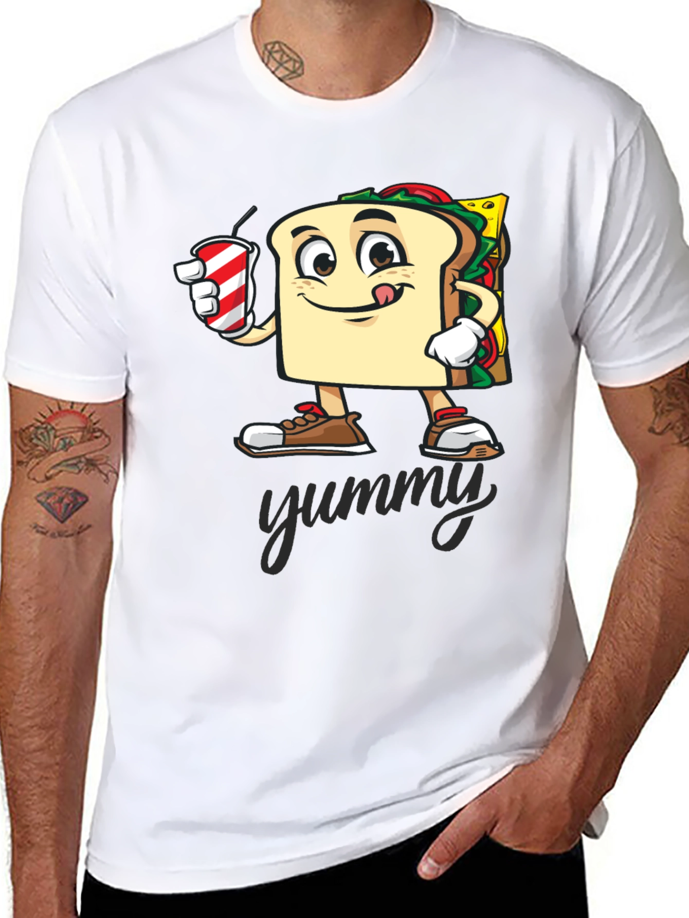 Sandwich Cartoon T-Shirt - Yummy Design