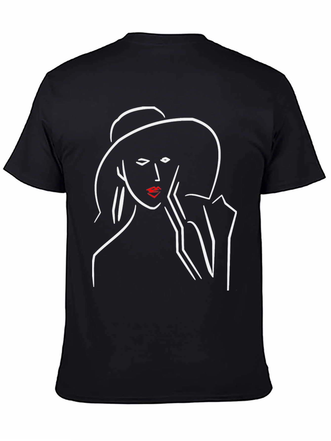 Chic Minimalist Woman Line Art Black T-Shirt