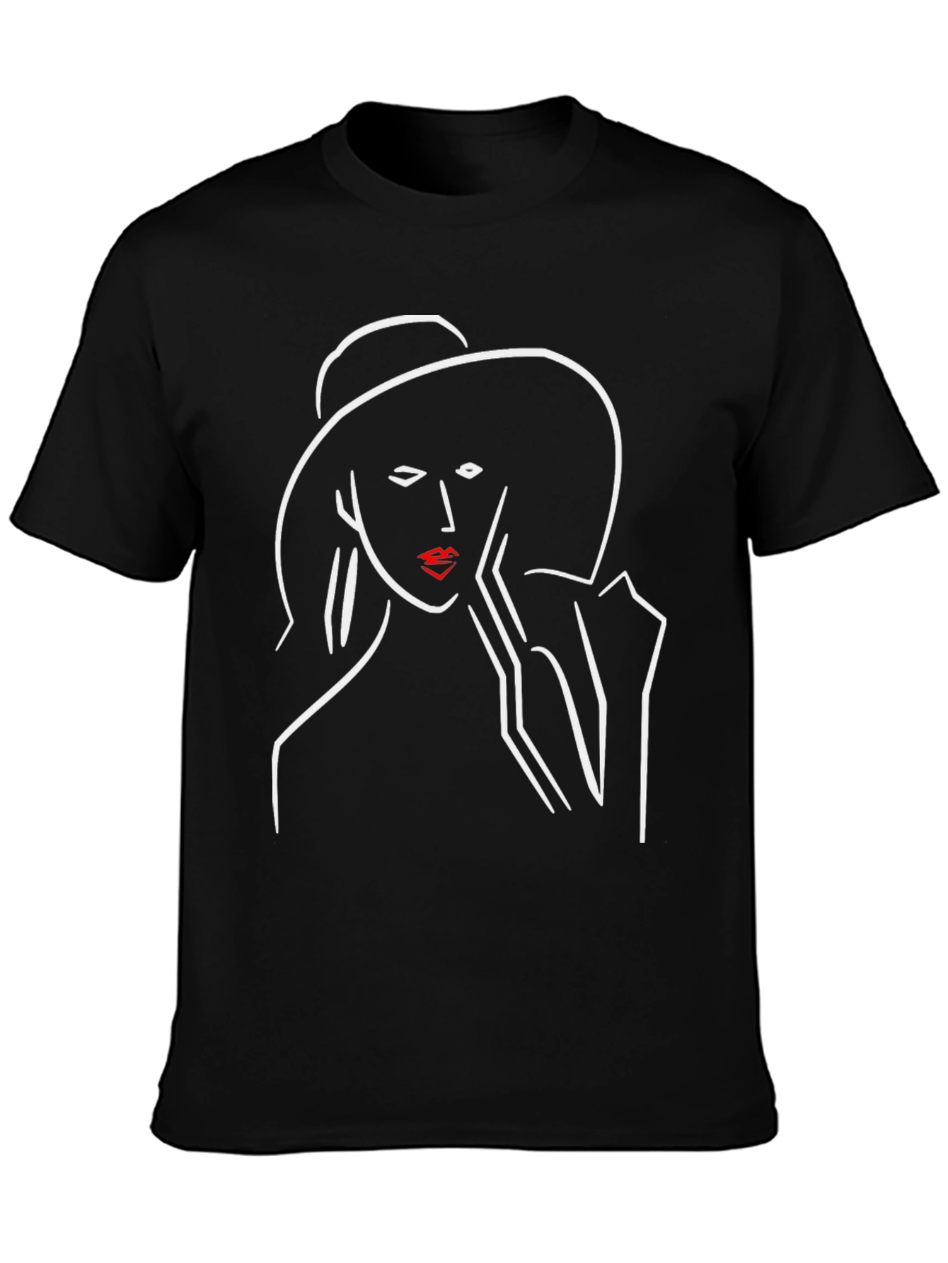 Chic Minimalist Woman Line Art Black T-Shirt