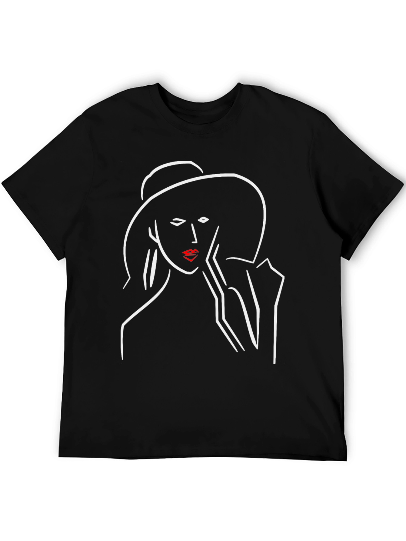 Chic Minimalist Woman Line Art Black T-Shirt