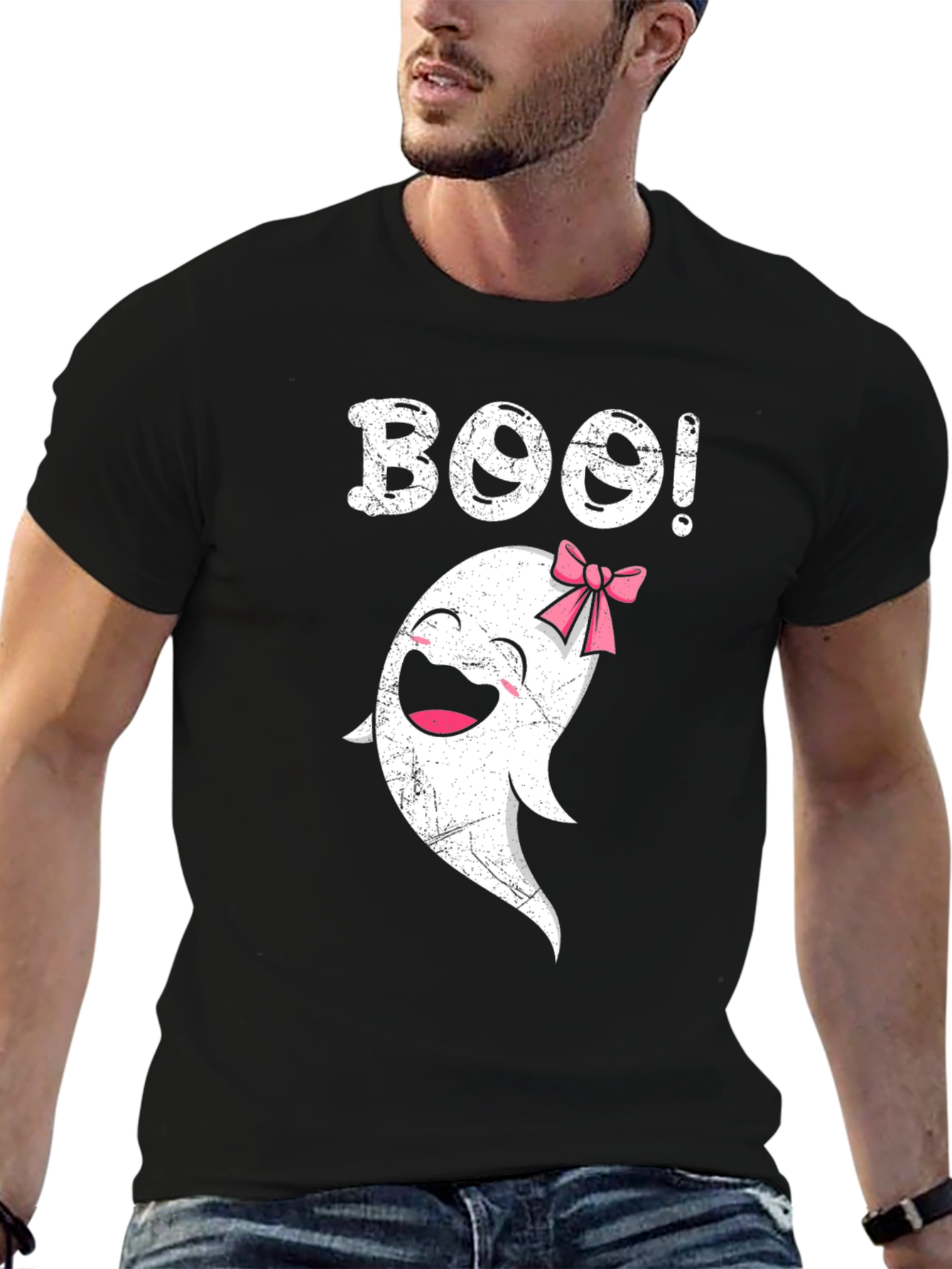 Boo! Ghost with Bow T-Shirt - Halloween Spooky Cute