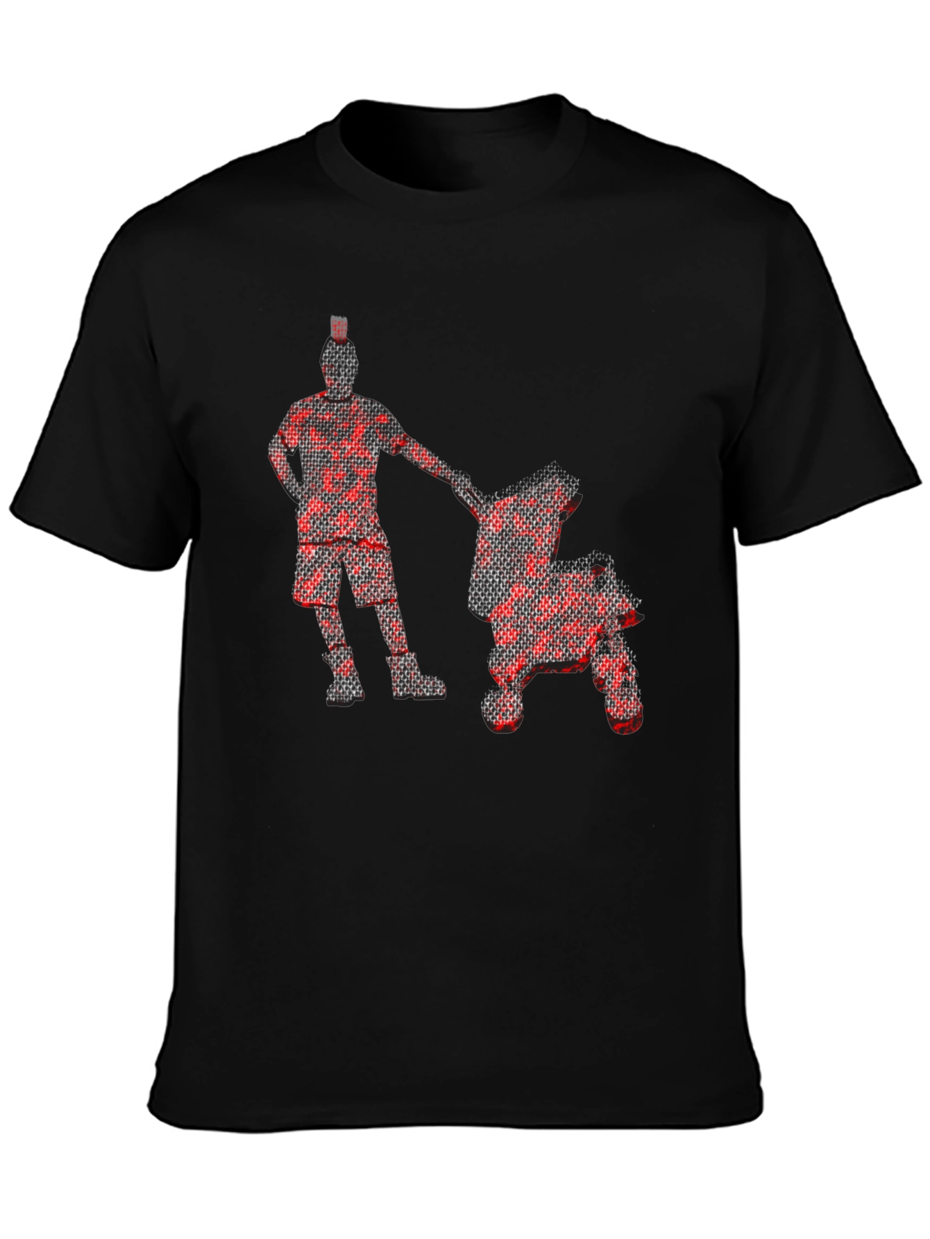 Red Pixel Man & Stroller Graphic Black T-Shirt