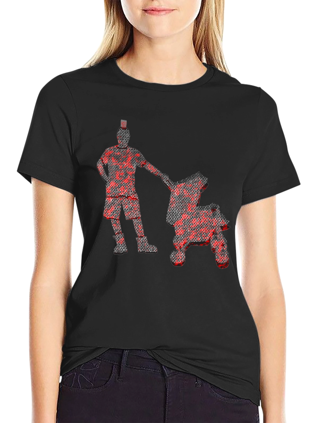 Red Pixel Man & Stroller Graphic Black T-Shirt