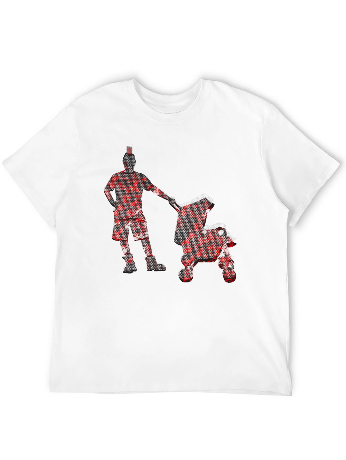 Red Pixel Man & Stroller Graphic Black T-Shirt