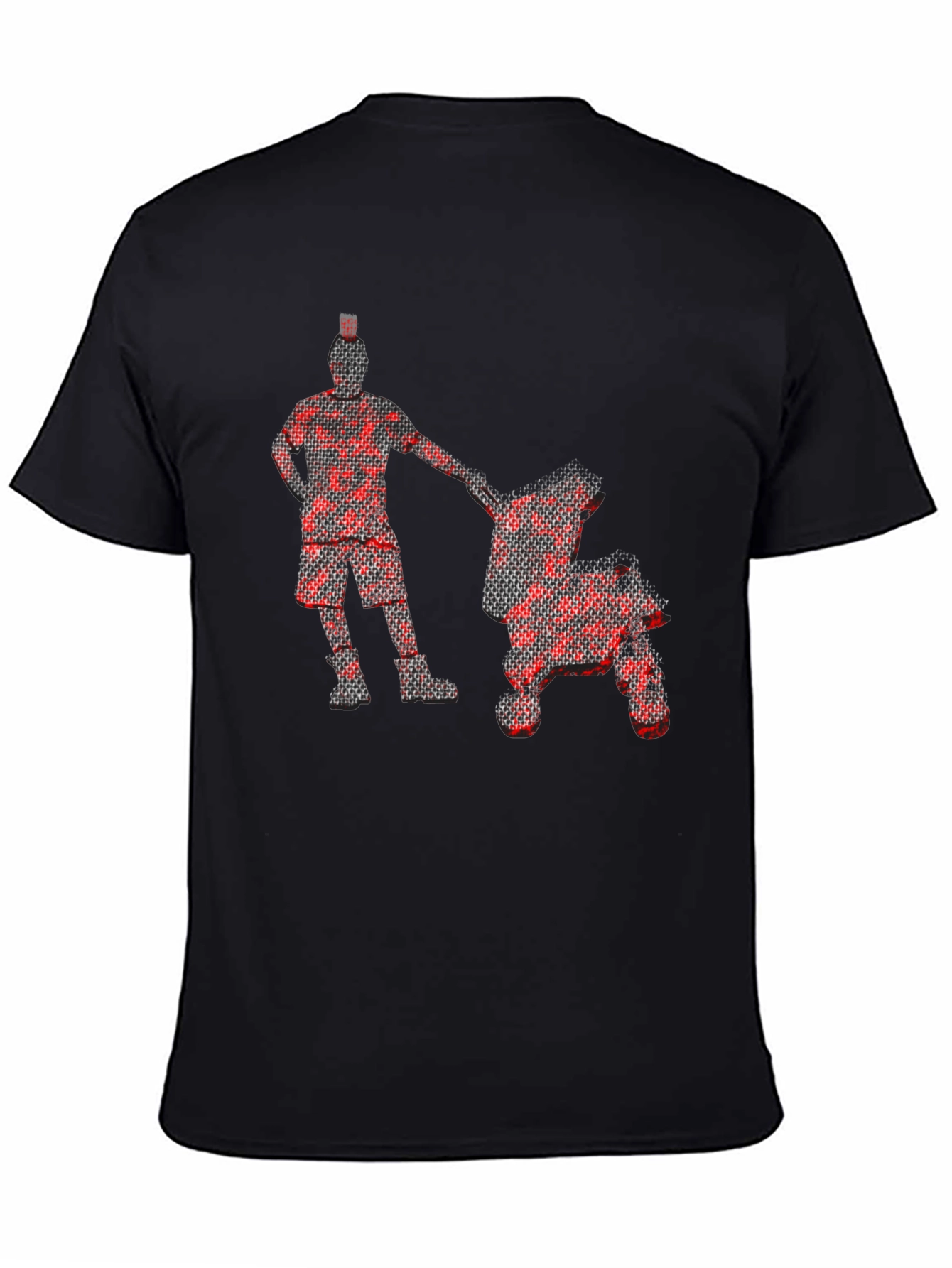 Red Pixel Man & Stroller Graphic Black T-Shirt