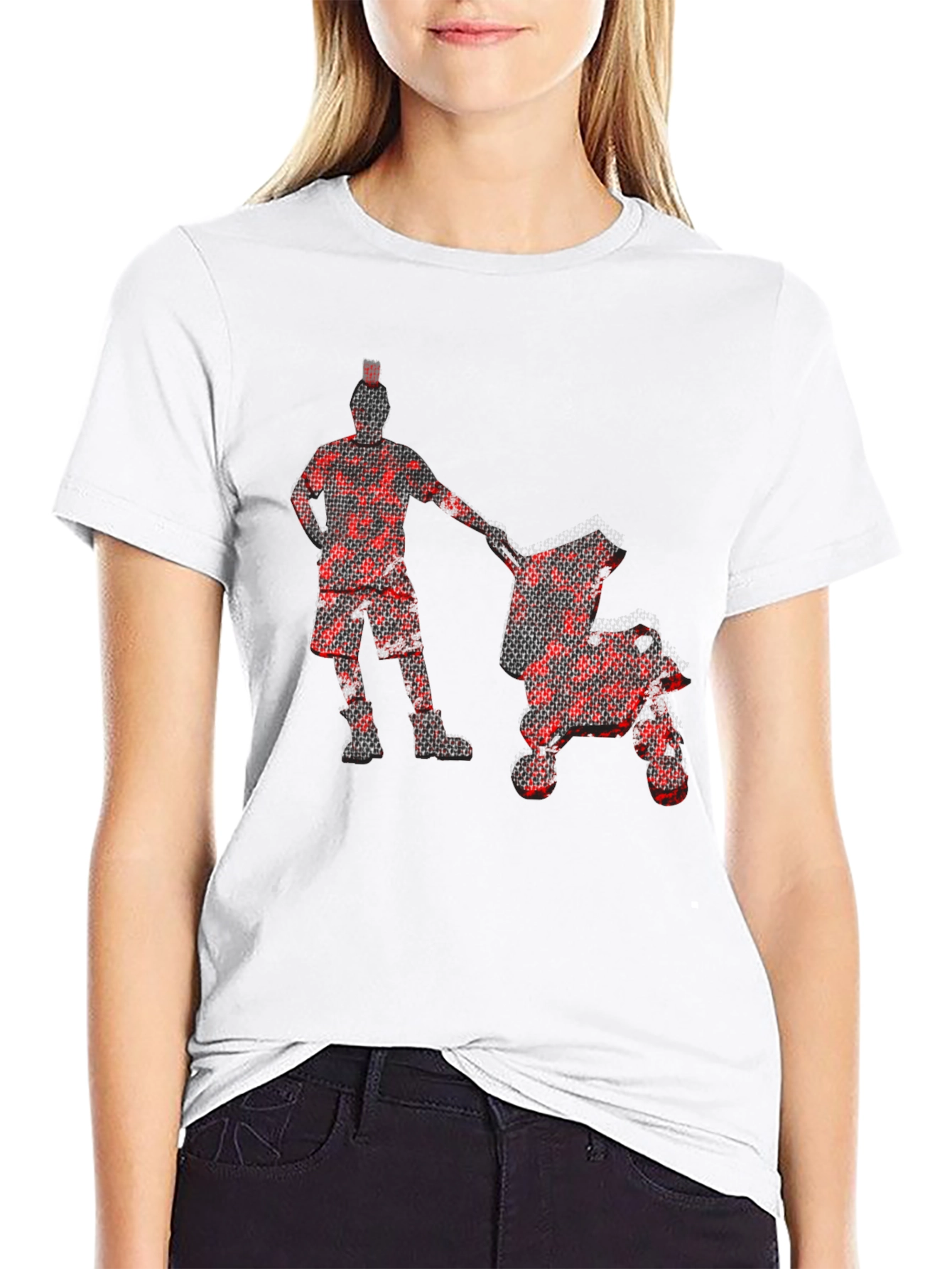 Red Pixel Man & Stroller Graphic Black T-Shirt