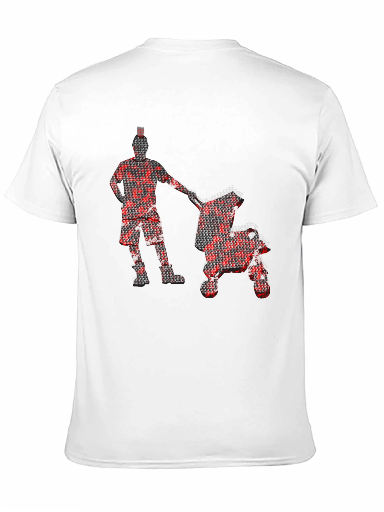Red Pixel Man & Stroller Graphic Black T-Shirt