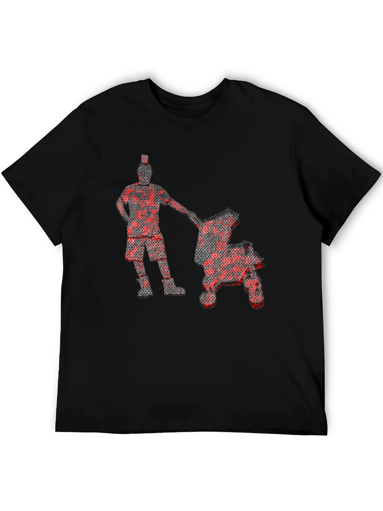 Red Pixel Man & Stroller Graphic Black T-Shirt