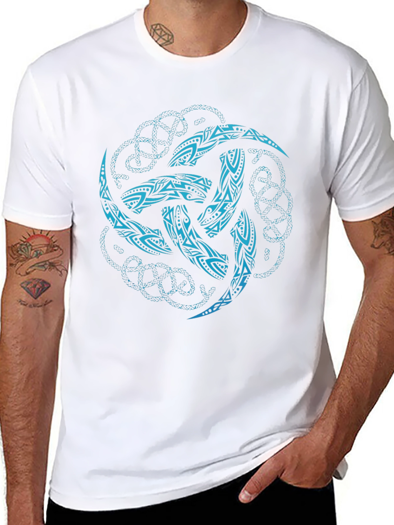 Tribal Knot Graphic Print Black T-Shirt
