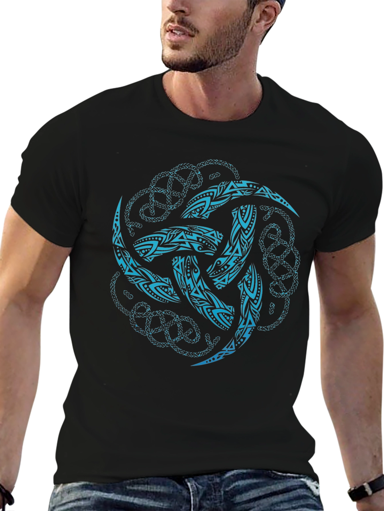 Tribal Knot Graphic Print Black T-Shirt