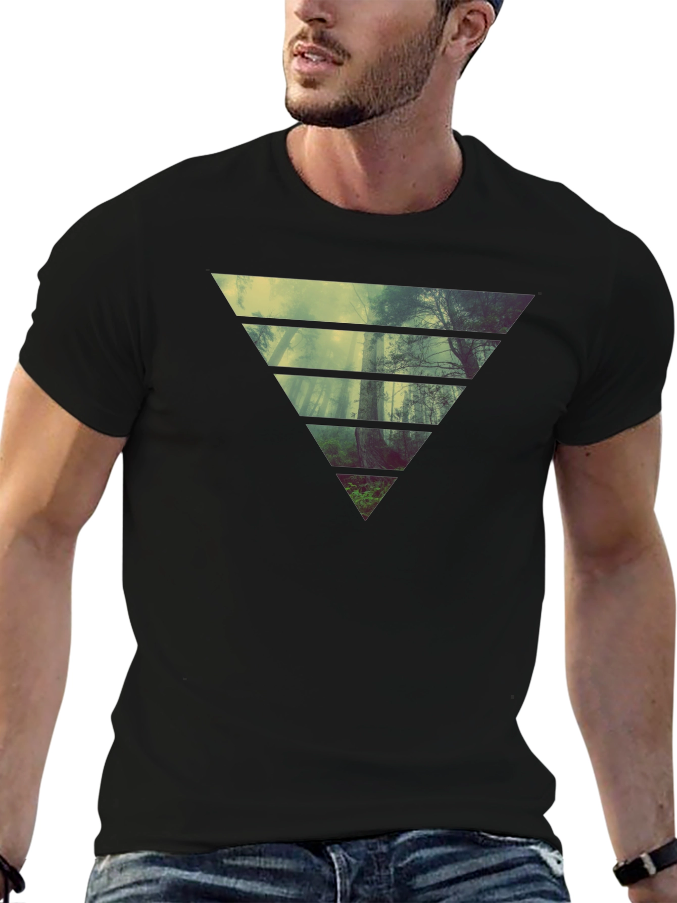 Nature Triangle Graphic Black T-Shirt
