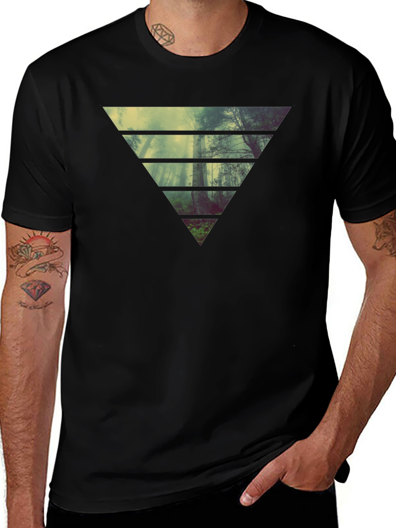 Nature Triangle Graphic Black T-Shirt