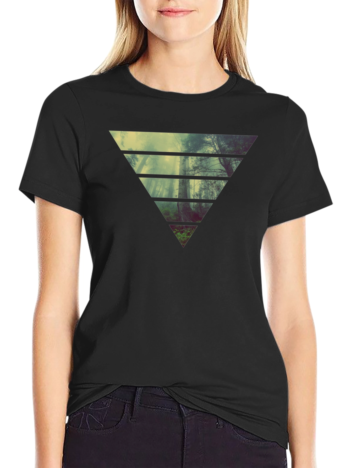 Nature Triangle Graphic Black T-Shirt